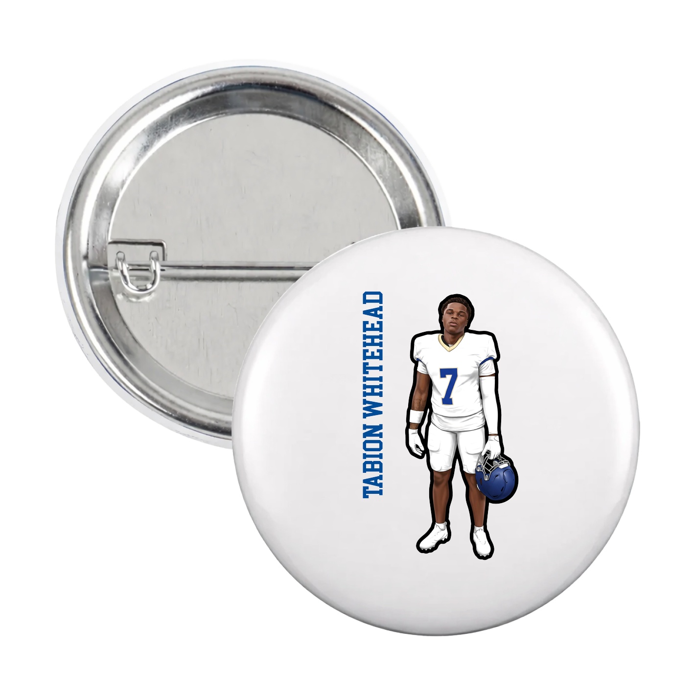 Game Day Button — Name Vertical in White