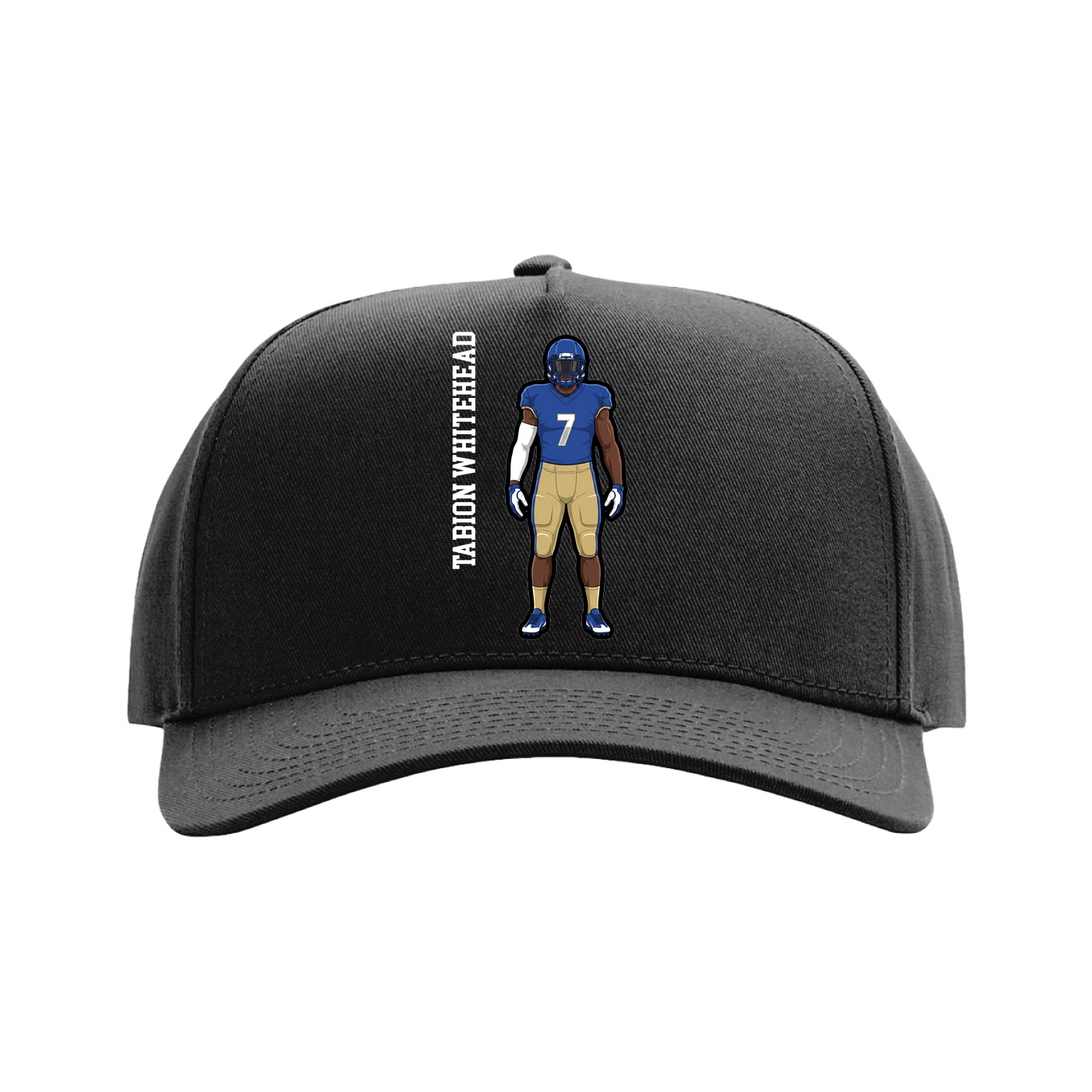 Full Fabric Five-Panel Champ Cap — Name Vertical in Black