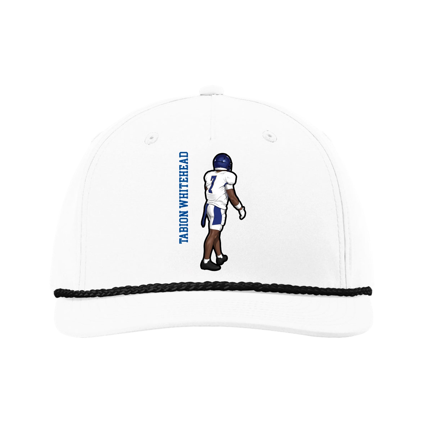 Five-Panel Classic Rope Cap — Name Vertical in White