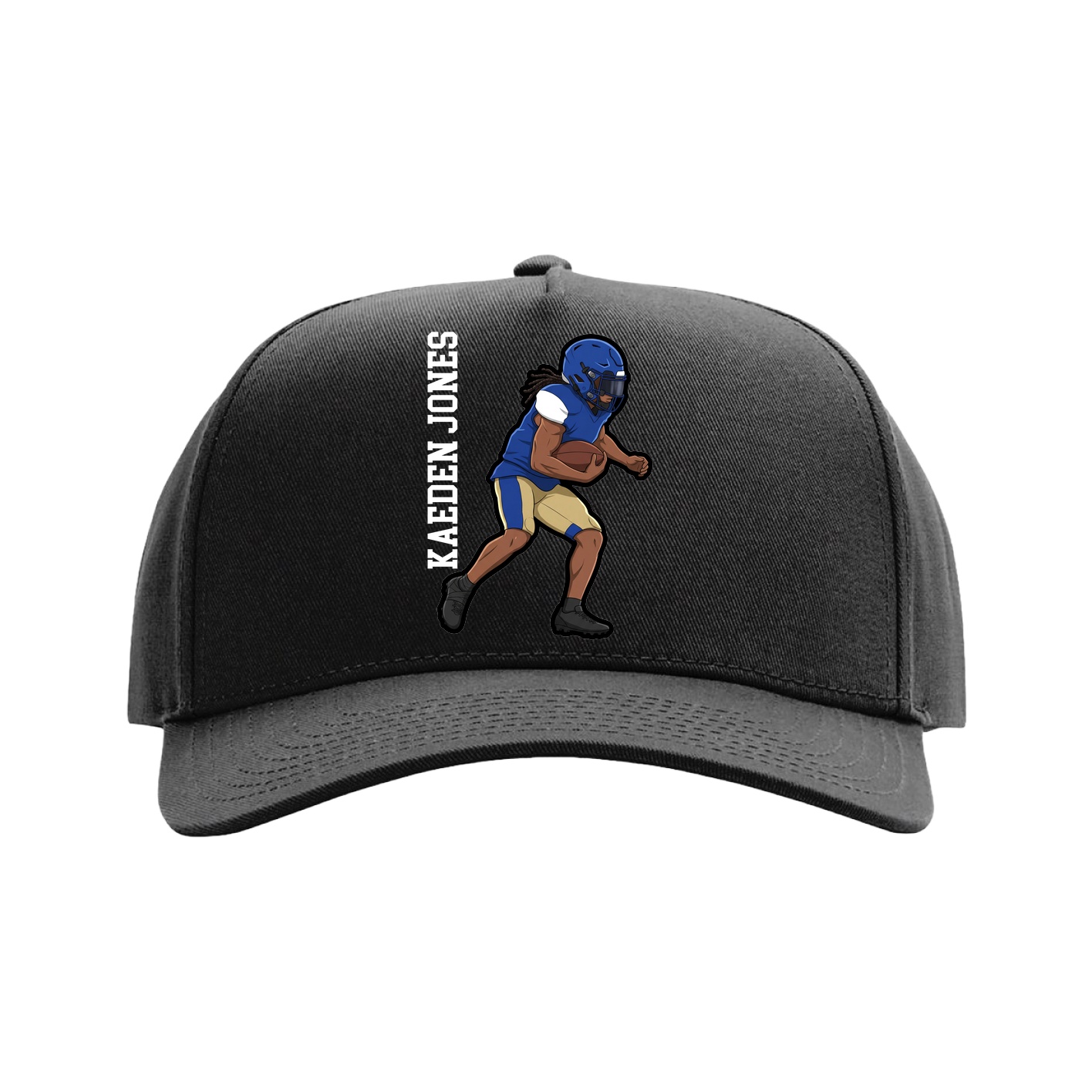 Full Fabric Five-Panel Champ Cap — Name Vertical in Black