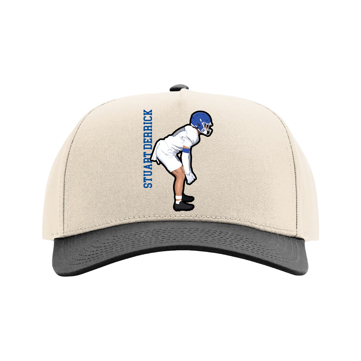 Full Fabric Five-Panel Champ Cap — Name Vertical in Cream/Black