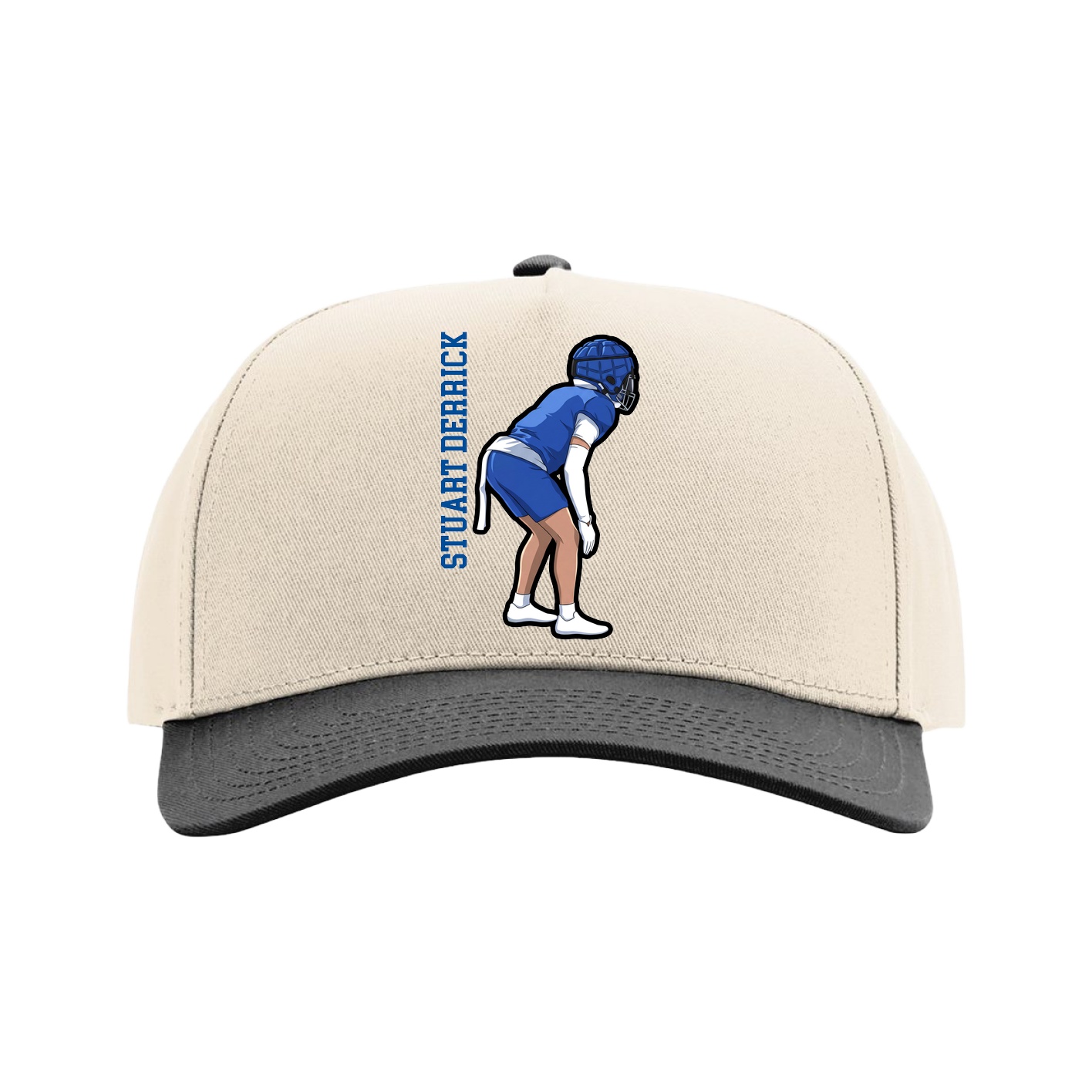 Full Fabric Five-Panel Champ Cap — Name Vertical in Cream/Black