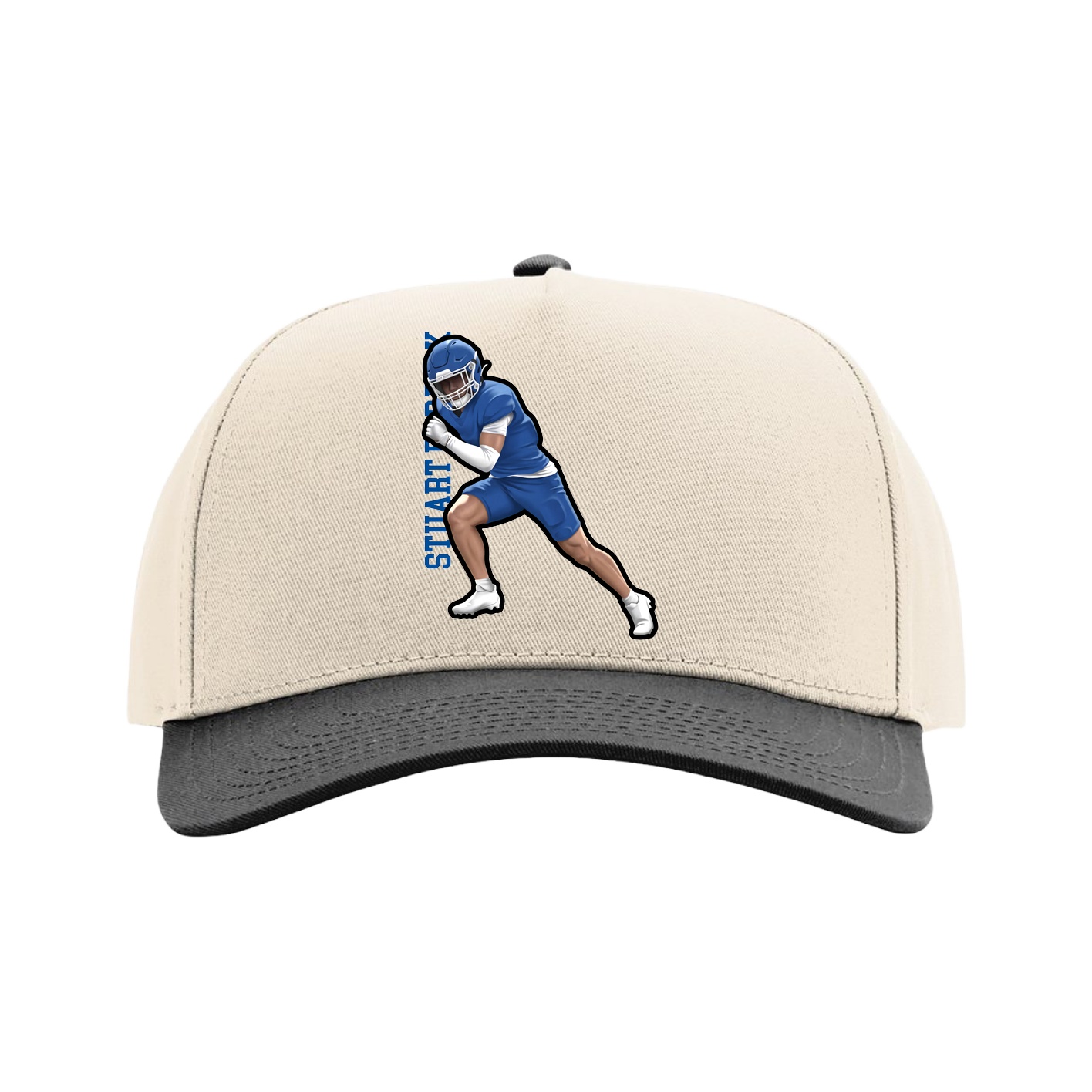 Full Fabric Five-Panel Champ Cap — Name Vertical in Cream/Black