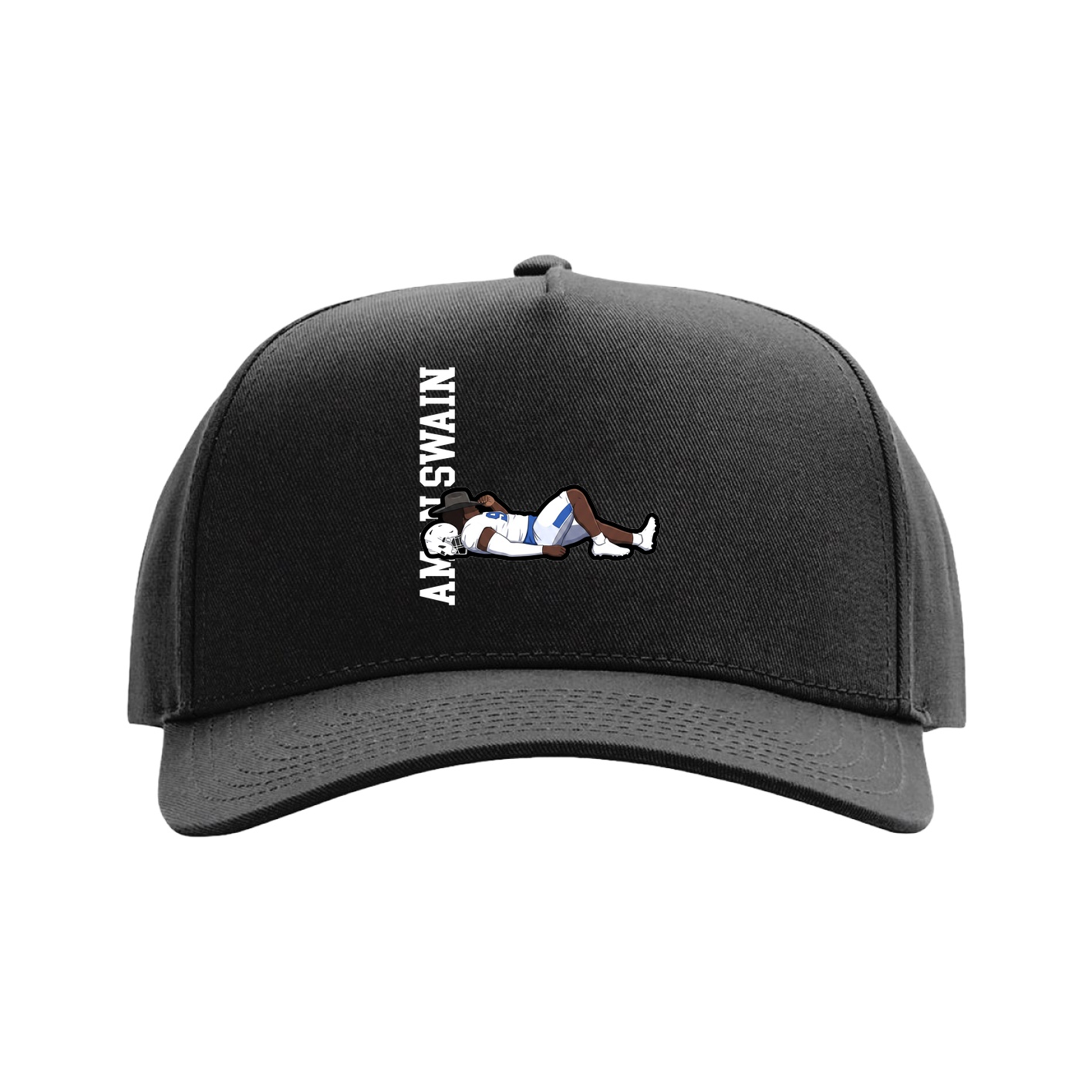Full Fabric Five-Panel Champ Cap — Name Vertical in Black
