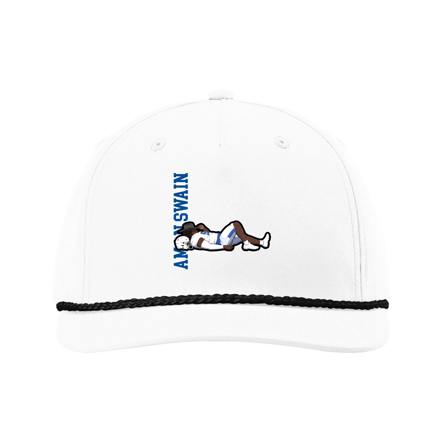 Five-Panel Classic Rope Cap — Name Vertical in White