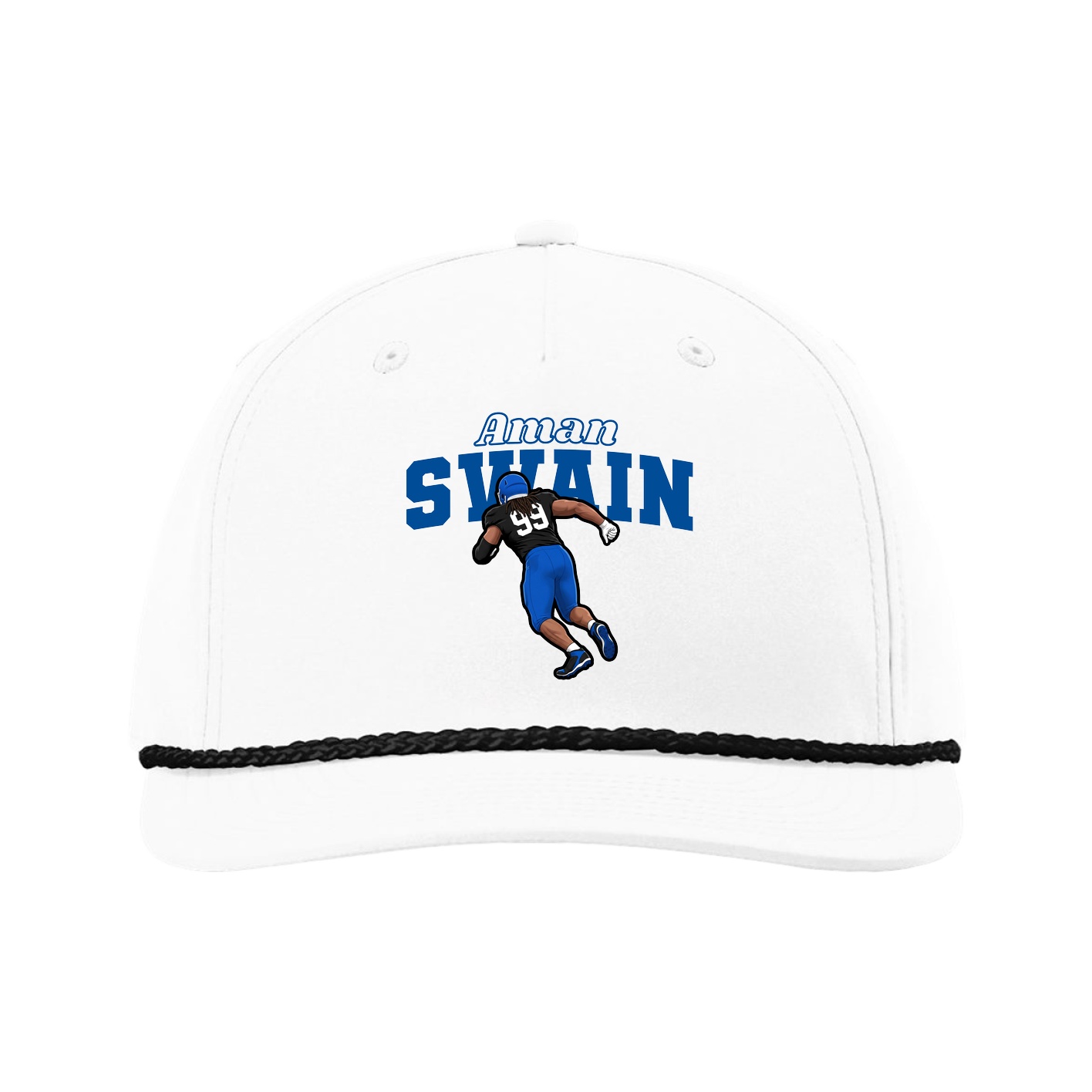 Five-Panel Classic Rope Cap — Name Arch in White