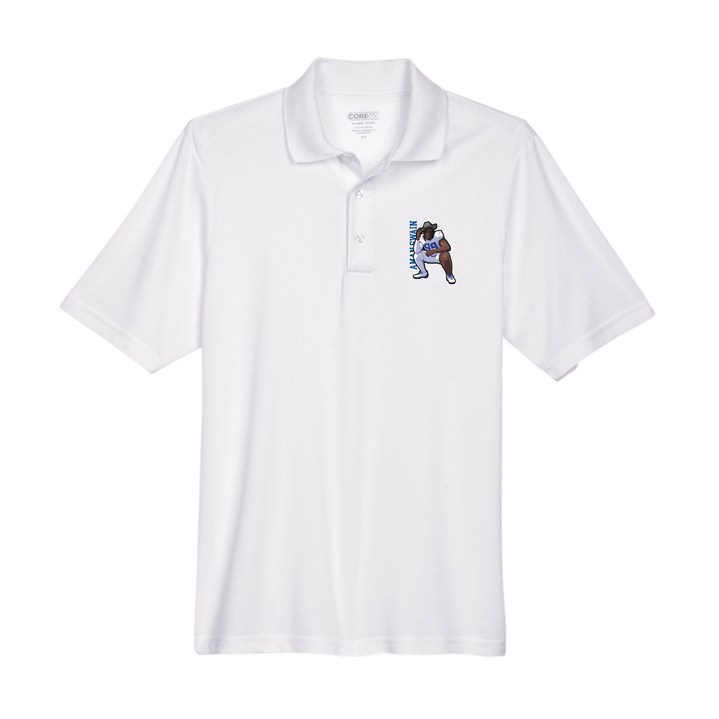 Performance Polo — Name Vertical in White
