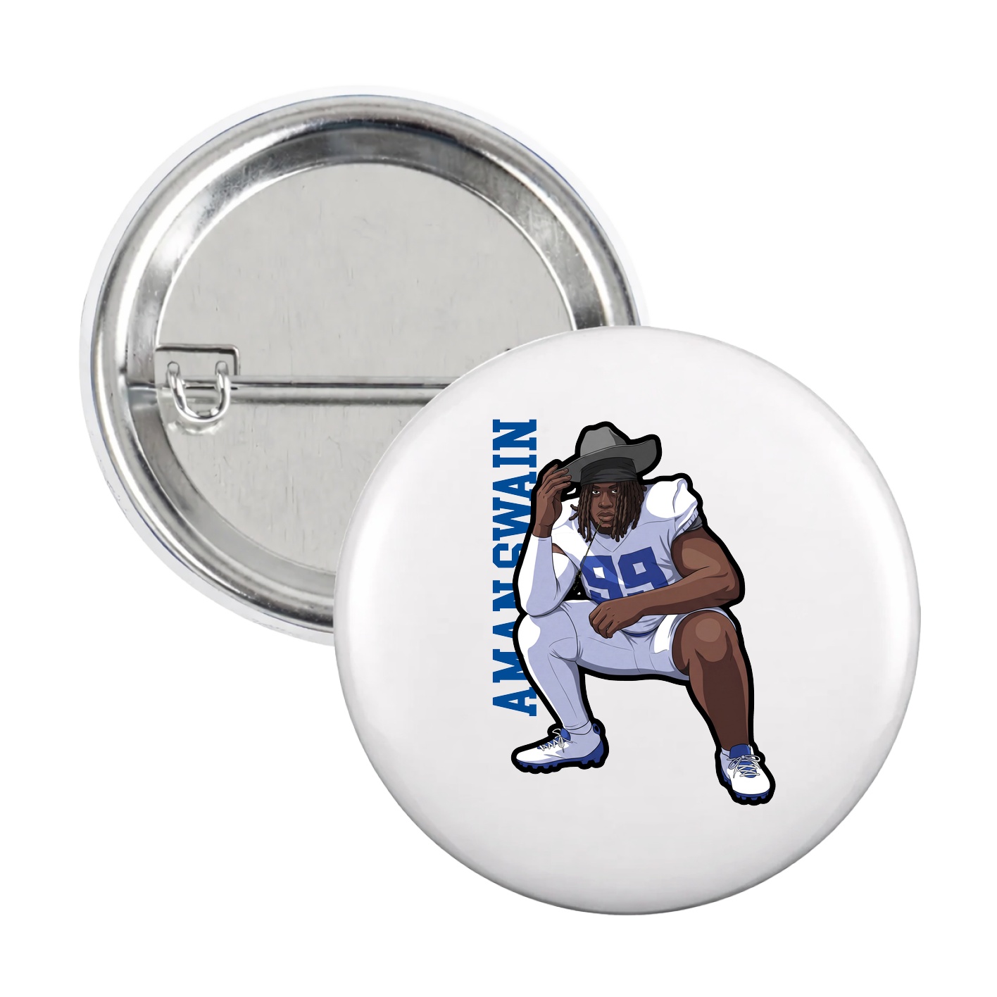 Game Day Button — Name Vertical in White
