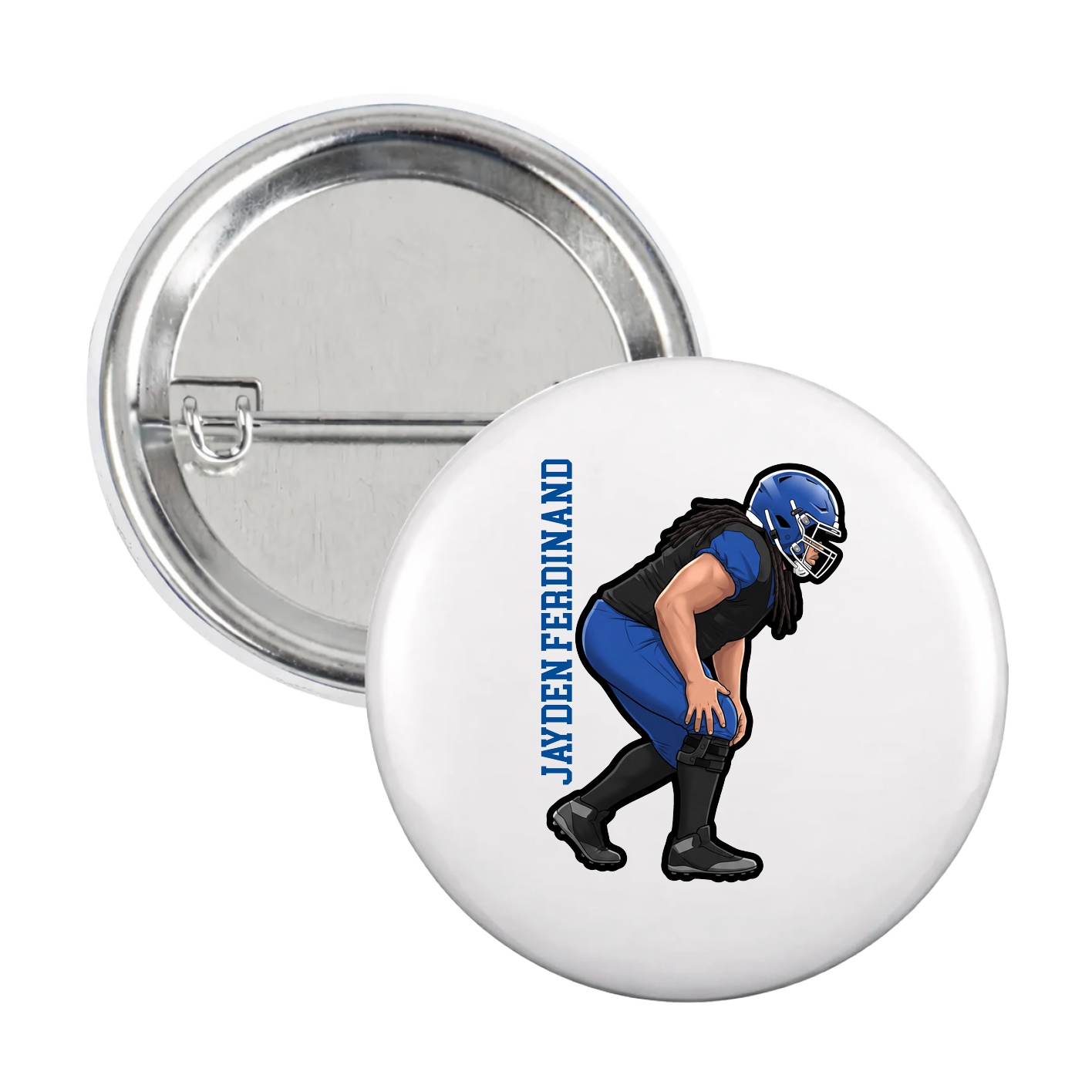 Game Day Button — Name Vertical in White