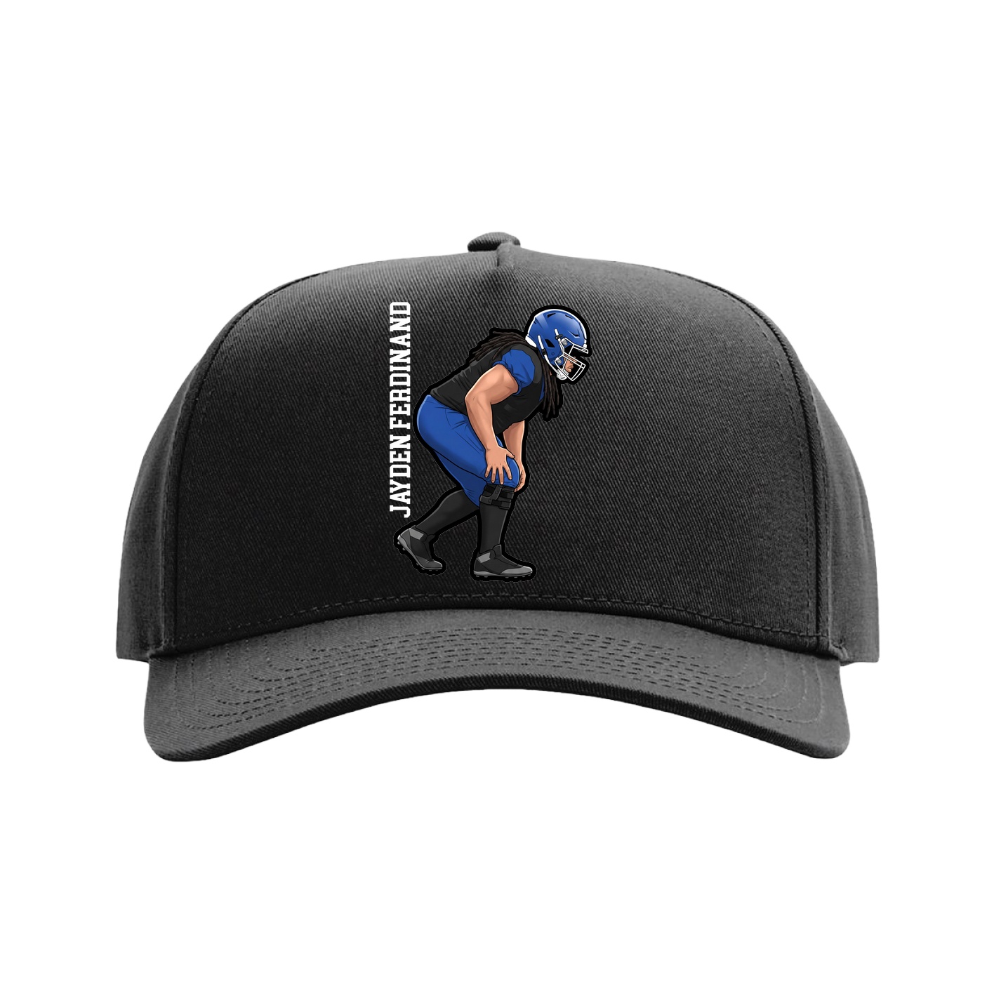 Full Fabric Five-Panel Champ Cap — Name Vertical in Black