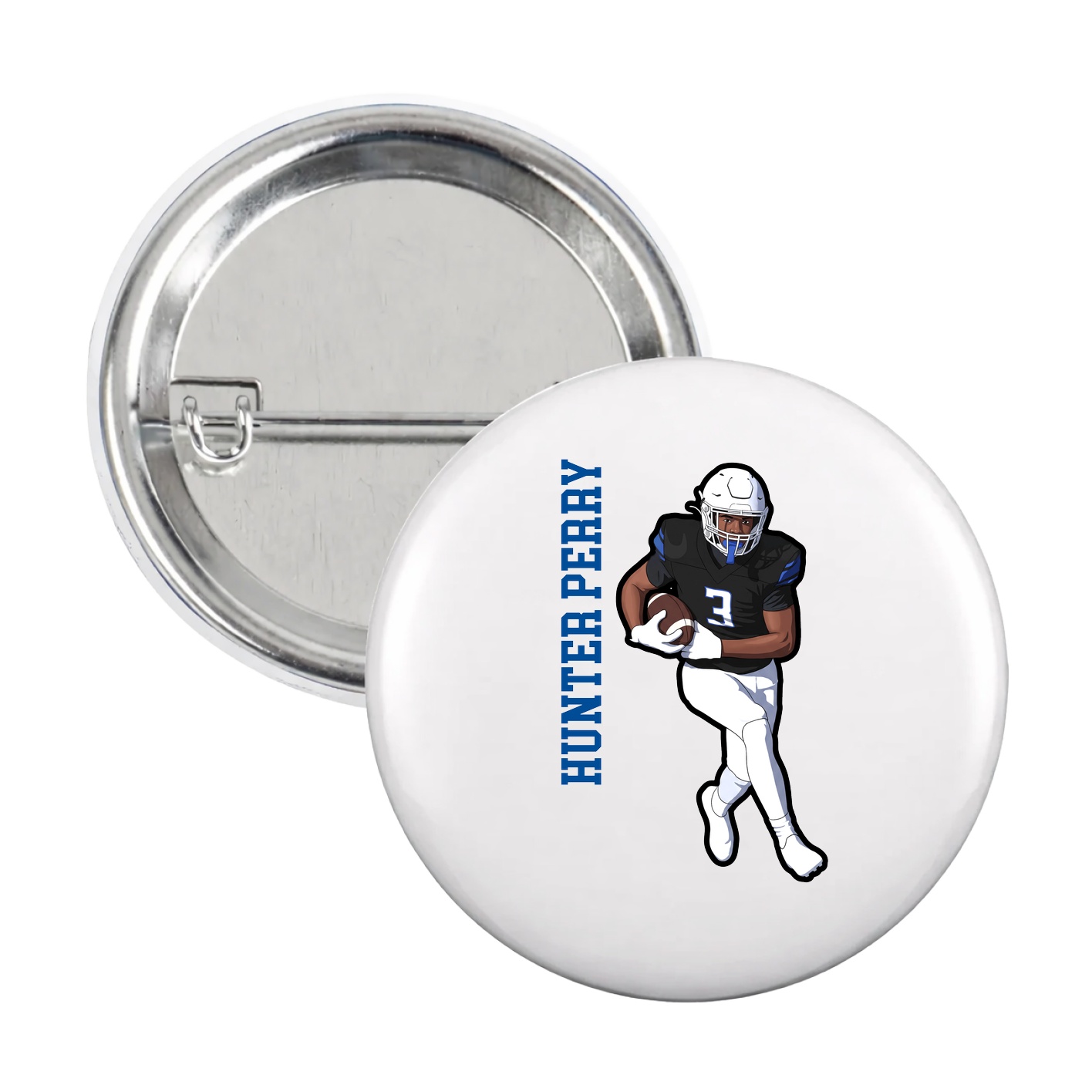 Game Day Button — Name Vertical in White