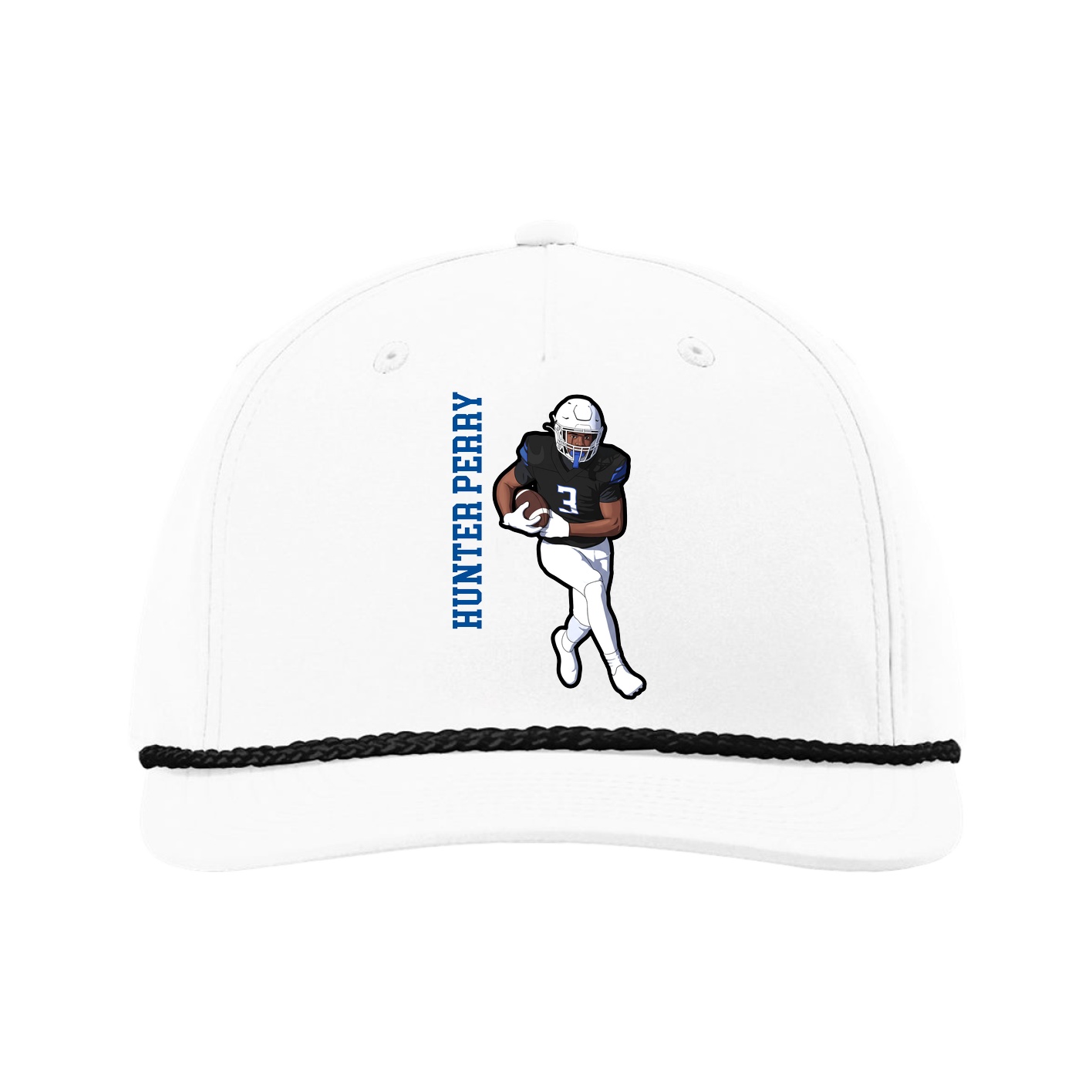 Five-Panel Classic Rope Cap — Name Vertical in White