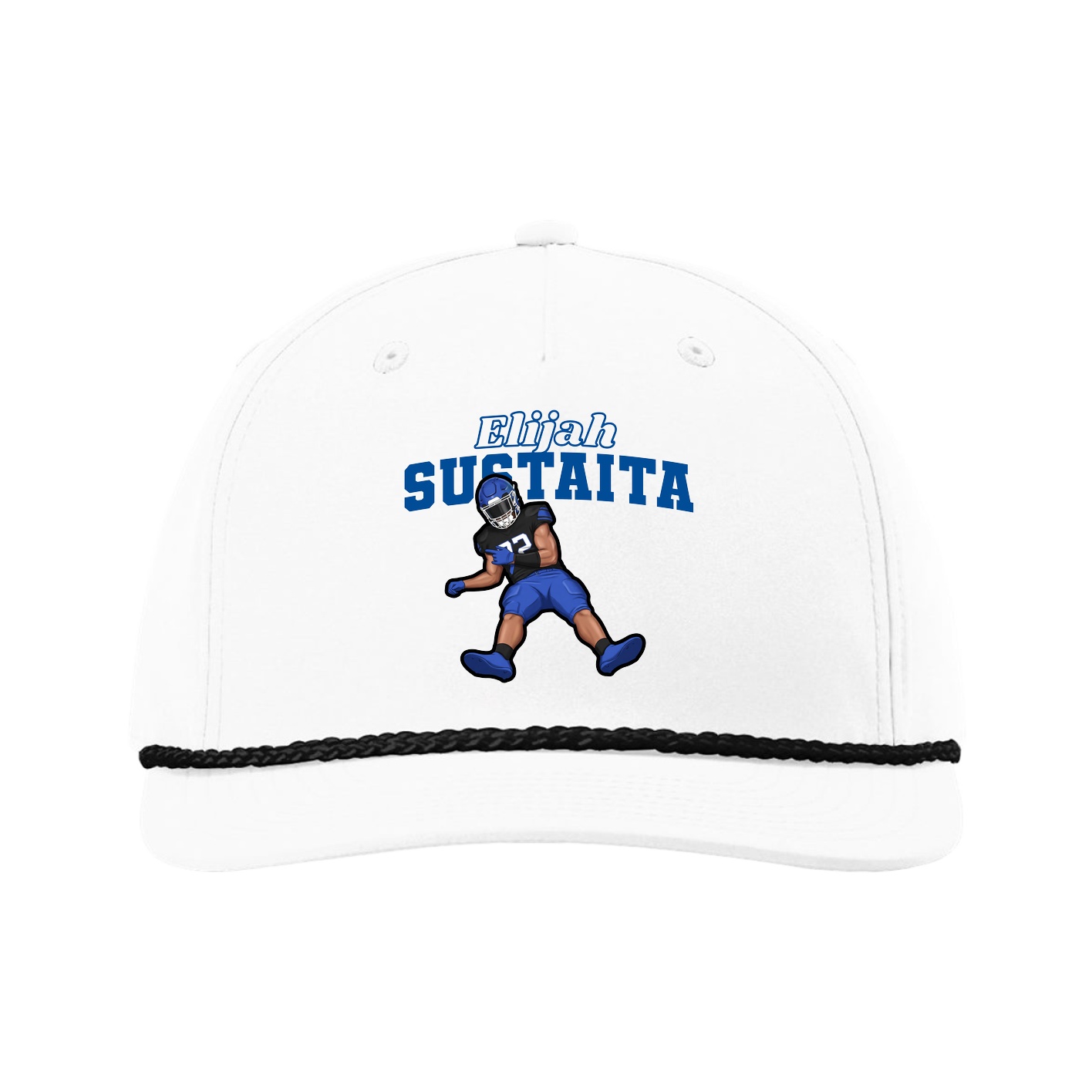 Five-Panel Classic Rope Cap — Name Arch in White