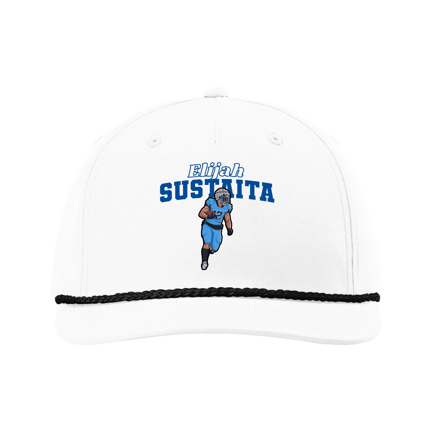 Five-Panel Classic Rope Cap — Name Arch in White