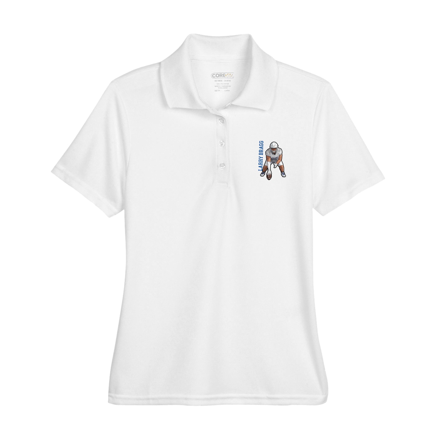 Womens Performance Polo — Name Vertical in White