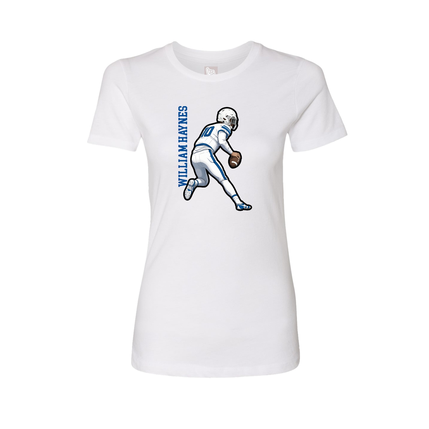 Fitted Women's Tee — Name Vertical in White