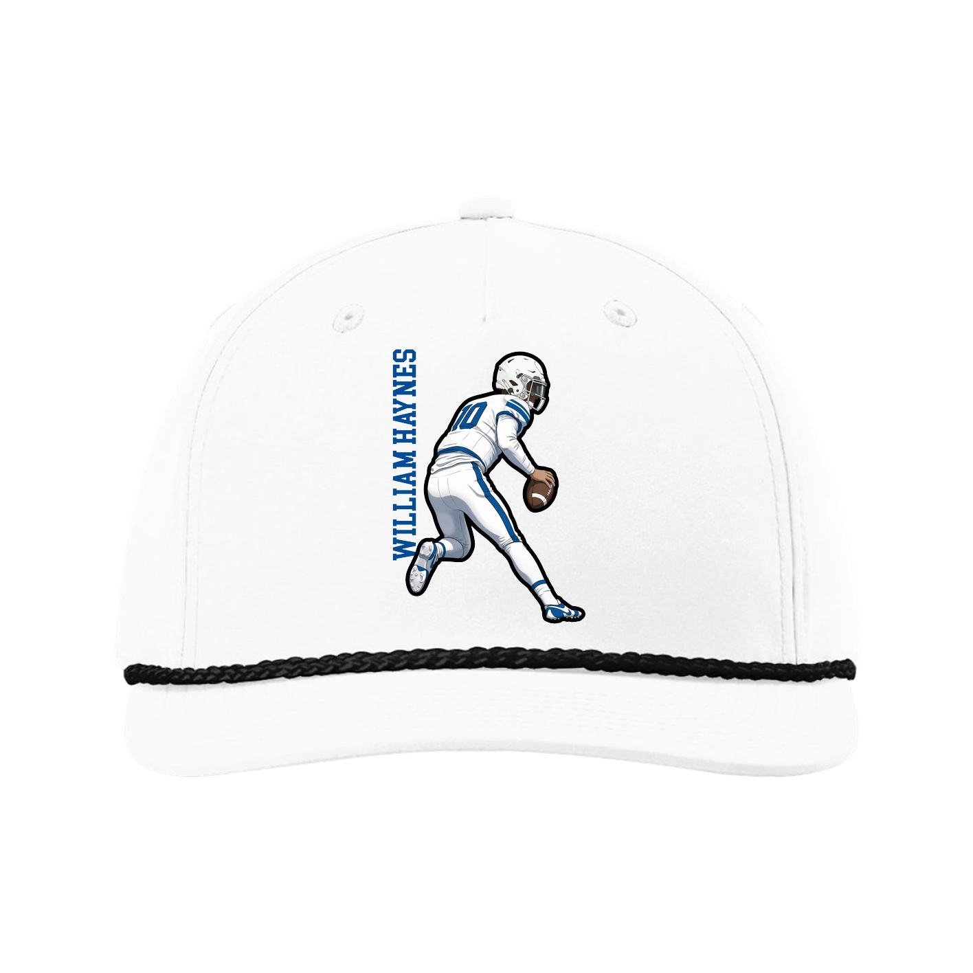 Five-Panel Classic Rope Cap — Name Vertical in White