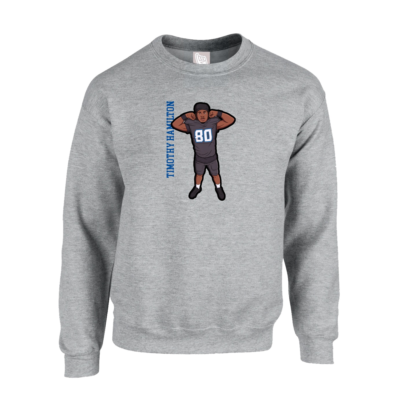 Fleece Crew — Name Vertical in Grey
