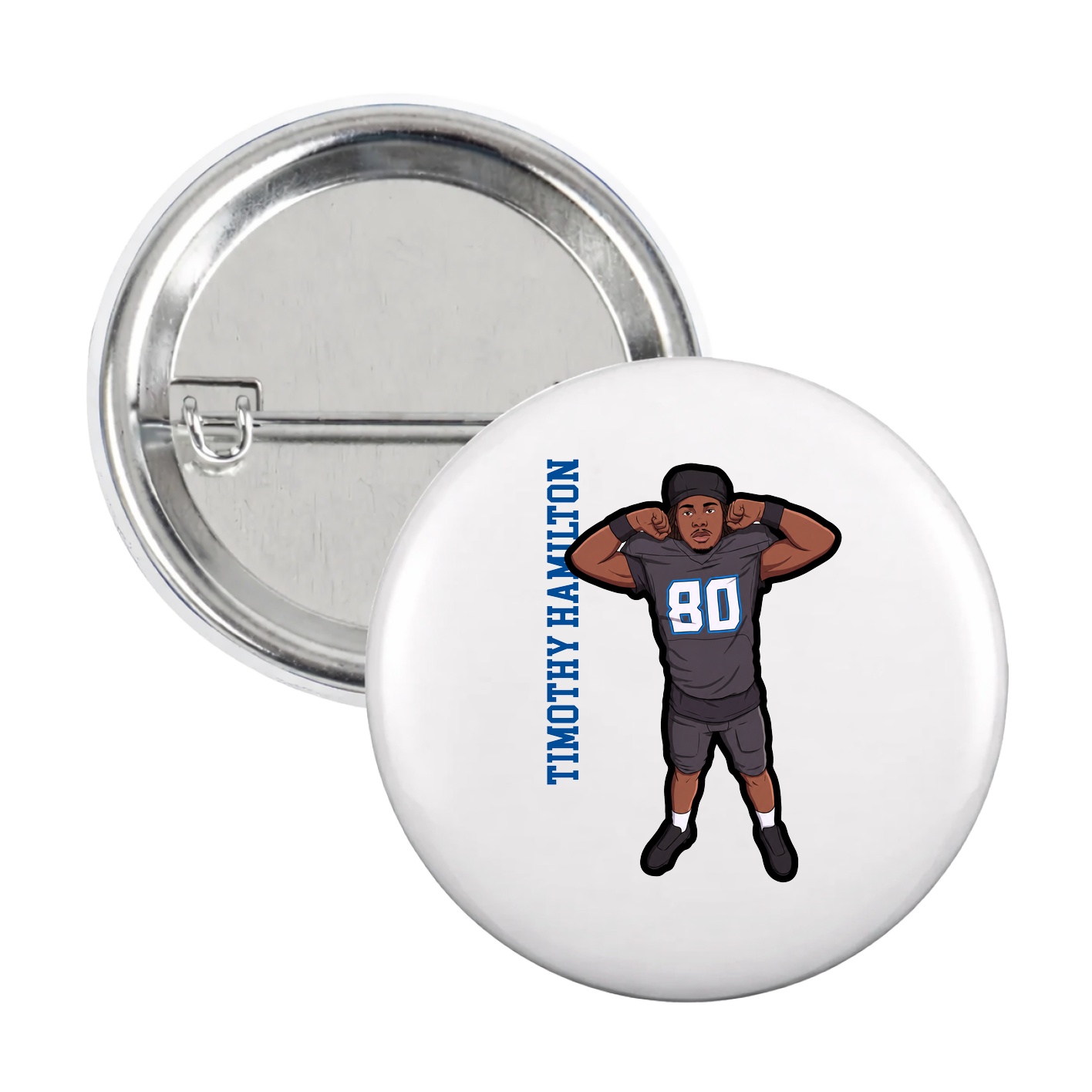 Game Day Button — Name Vertical in White