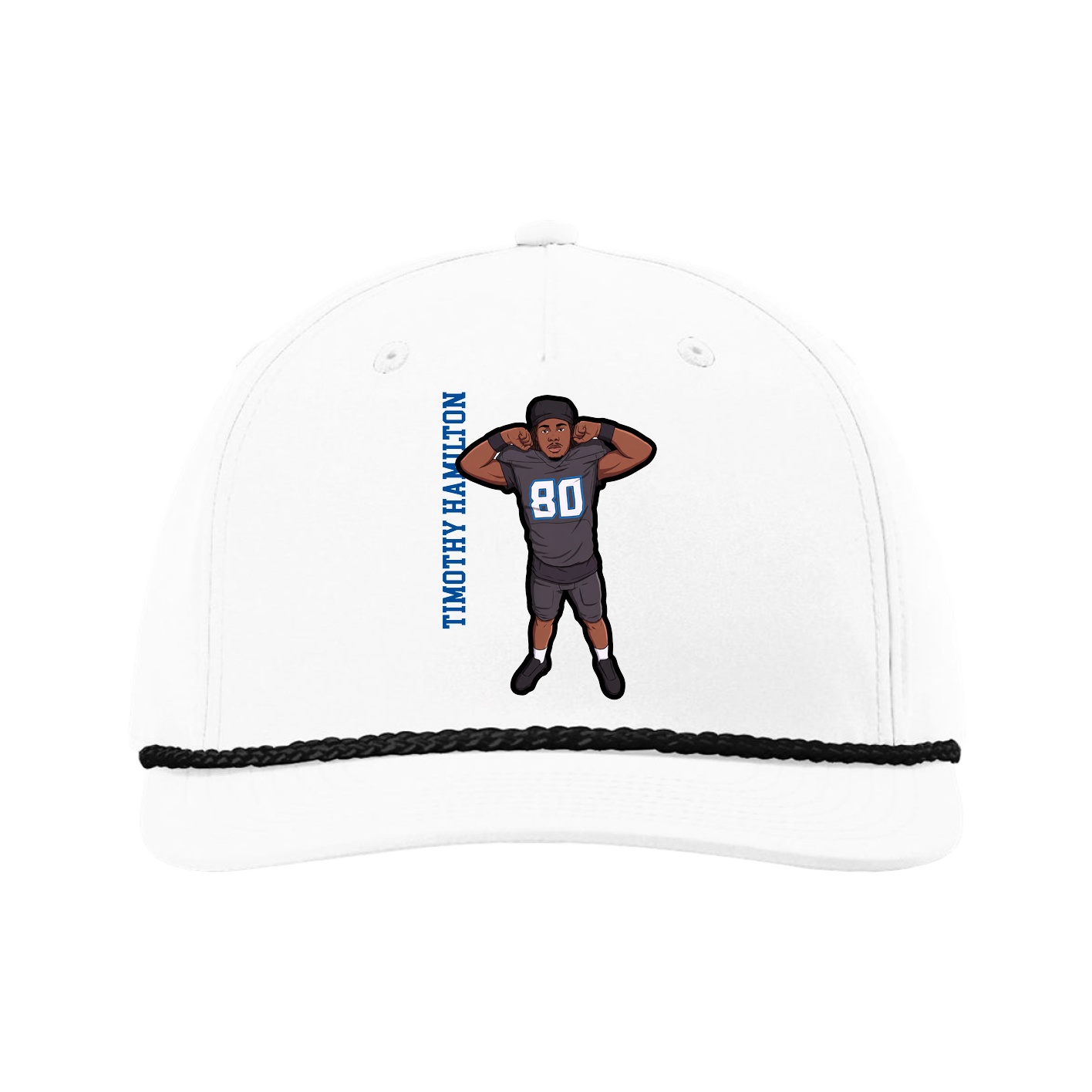 Five-Panel Classic Rope Cap — Name Vertical in White