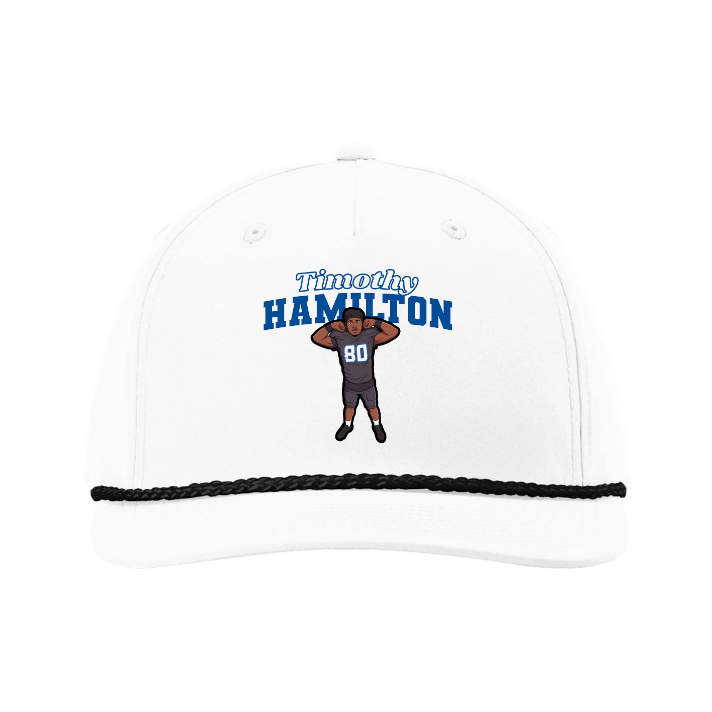Five-Panel Classic Rope Cap — Name Arch in White