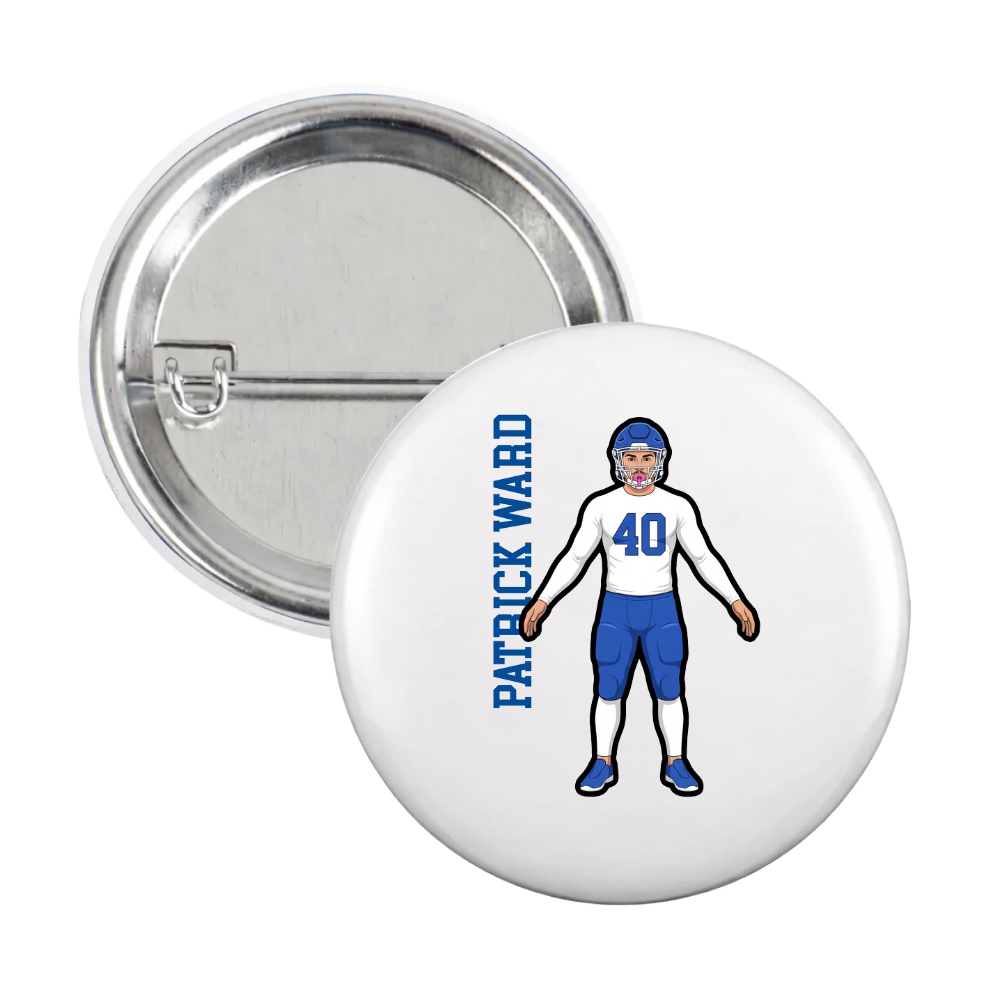 Game Day Button — Name Vertical in White