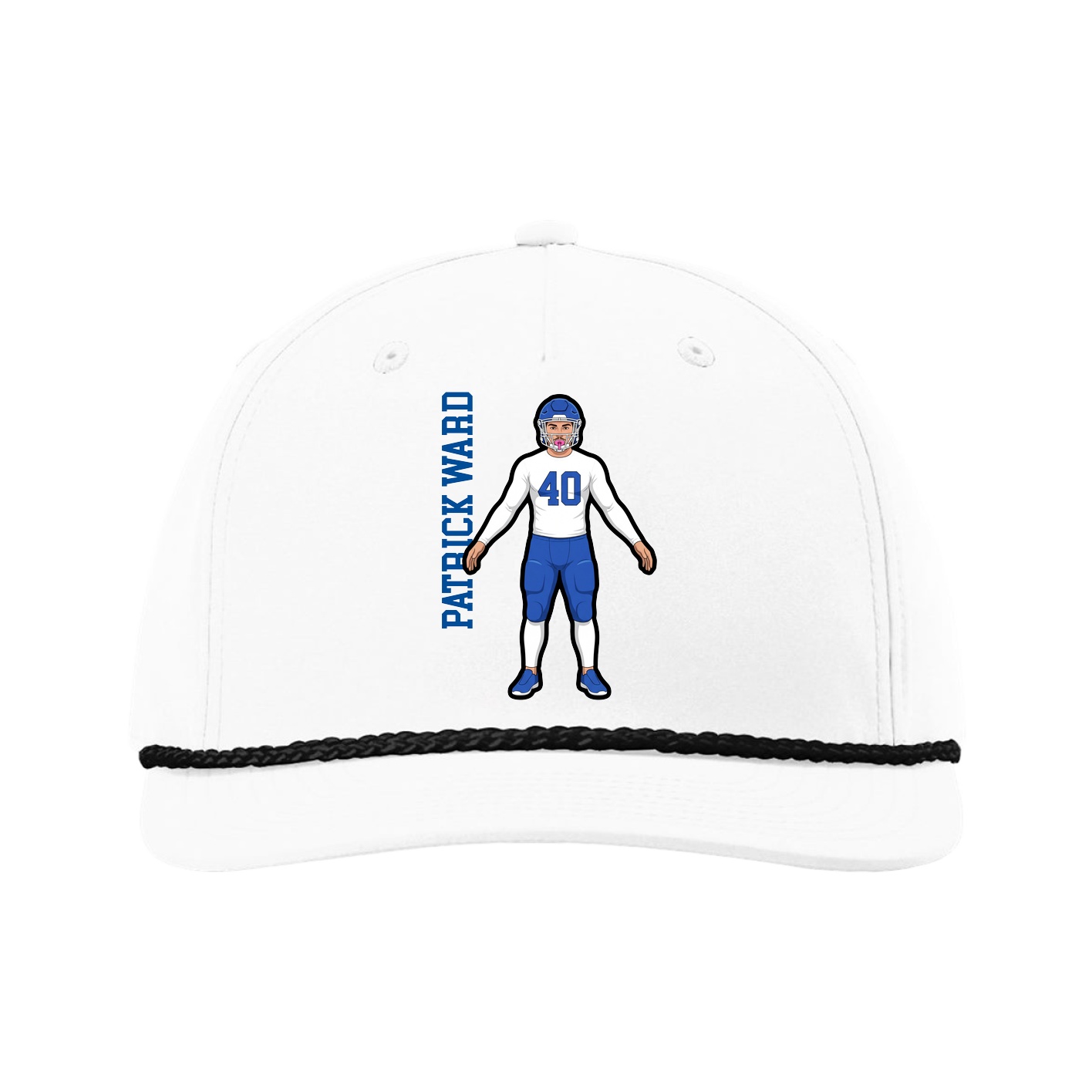Five-Panel Classic Rope Cap — Name Vertical in White