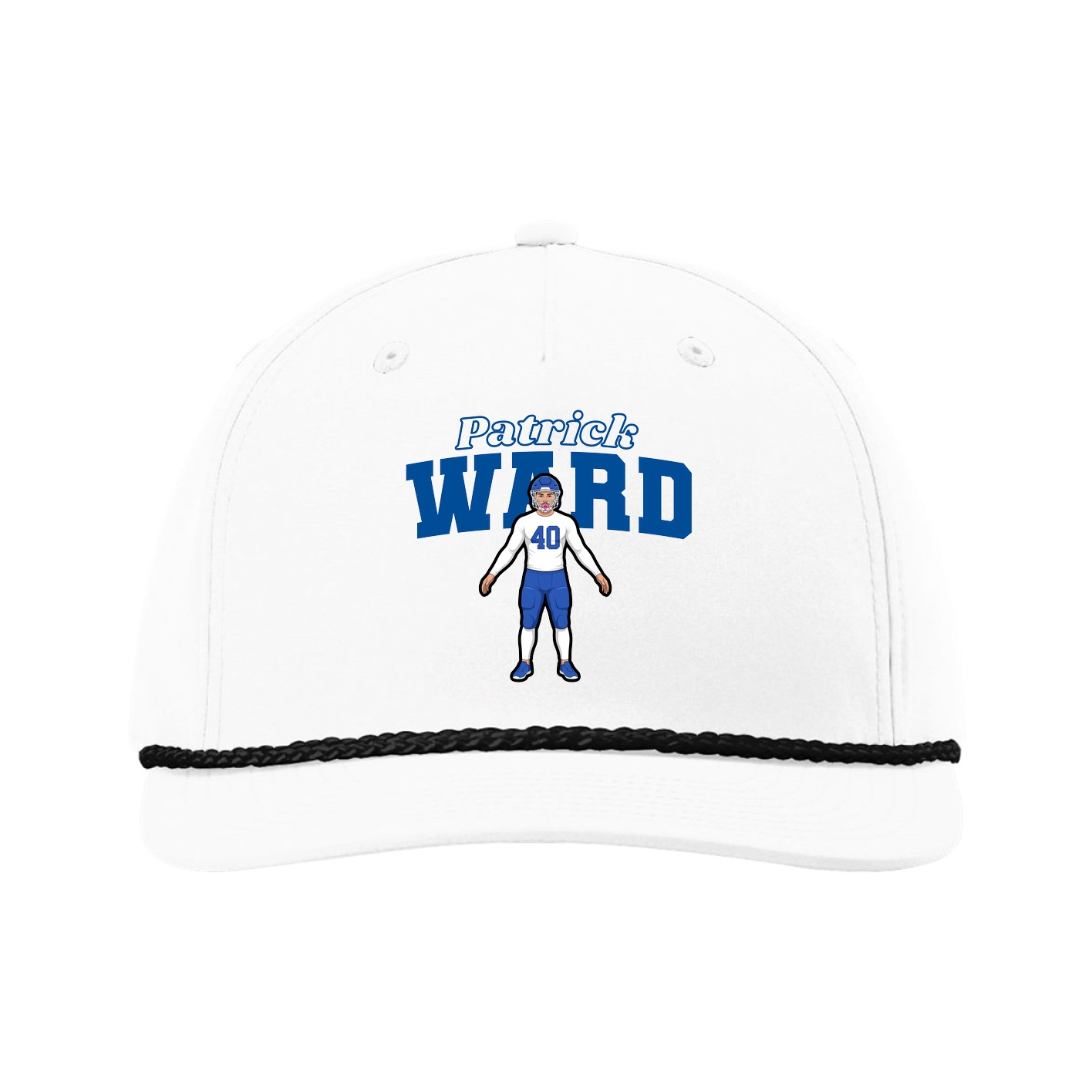 Five-Panel Classic Rope Cap — Name Arch in White