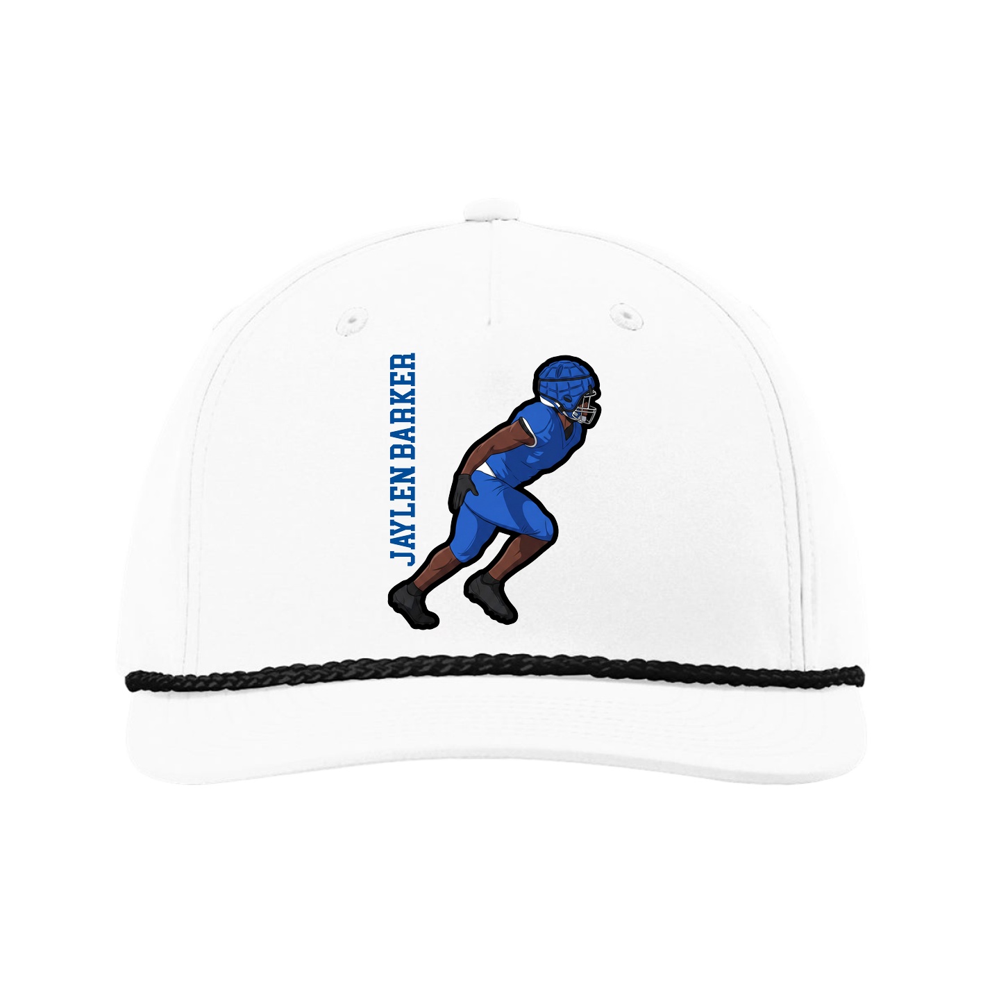 Five-Panel Classic Rope Cap — Name Vertical in White