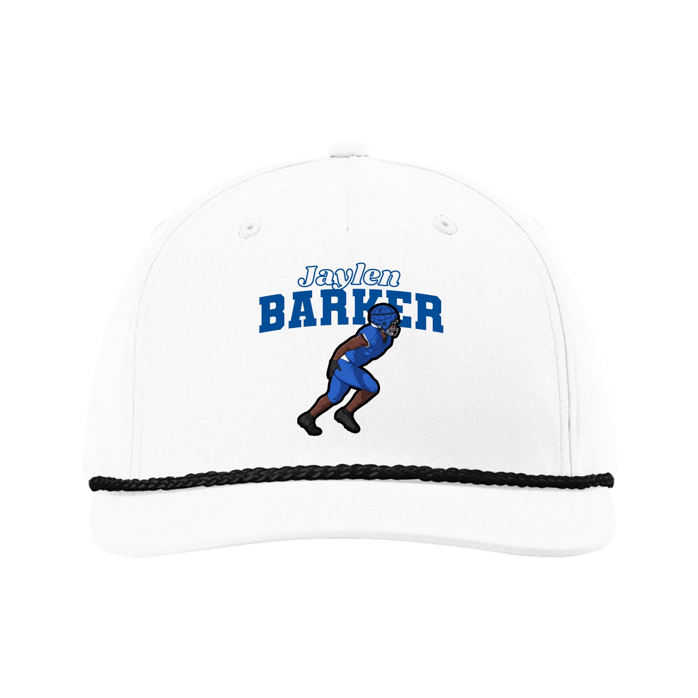 Five-Panel Classic Rope Cap — Name Arch in White