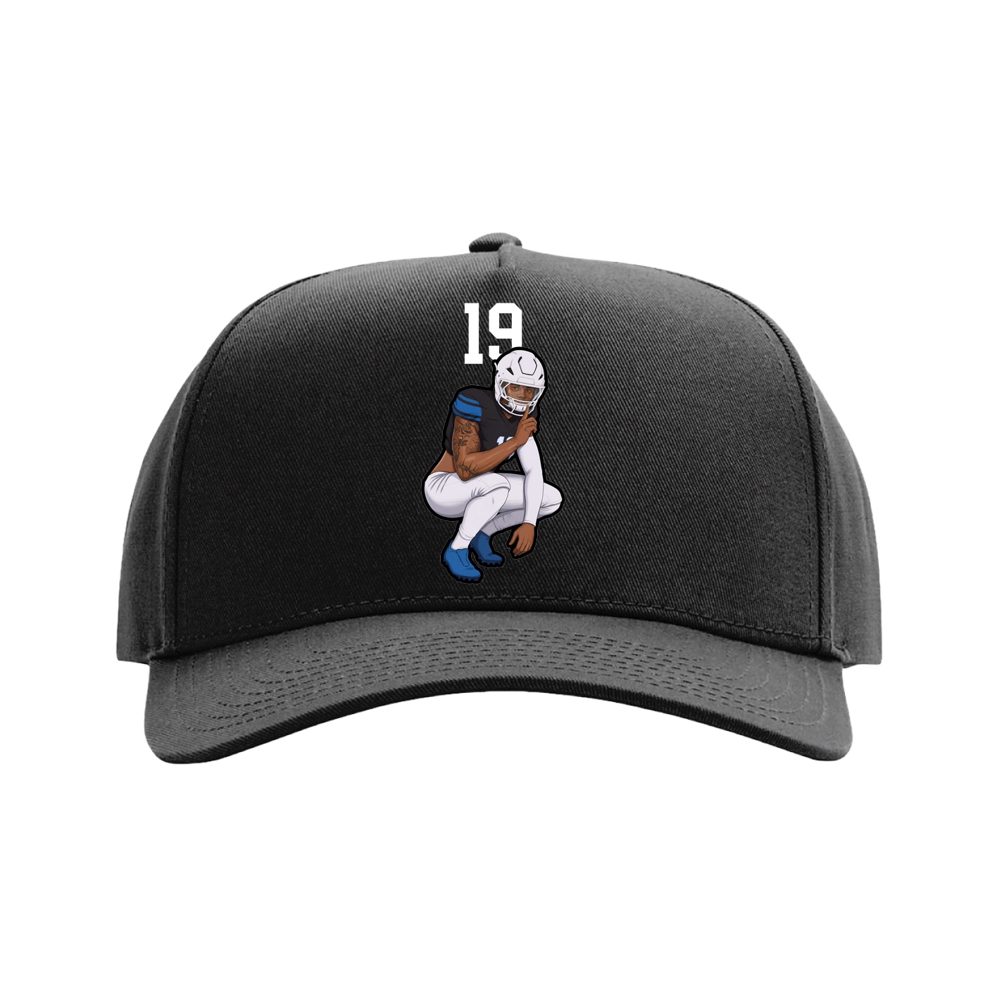 Full Fabric Five-Panel Champ Cap — Number Top in Black
