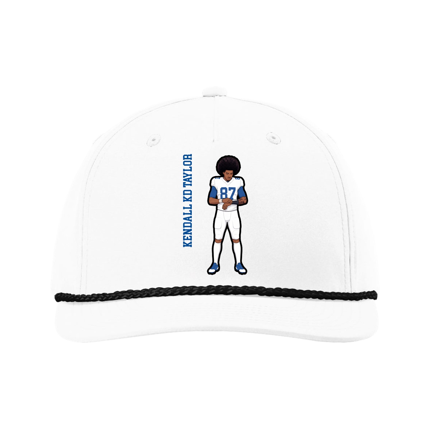 Five-Panel Classic Rope Cap — Name Vertical in White