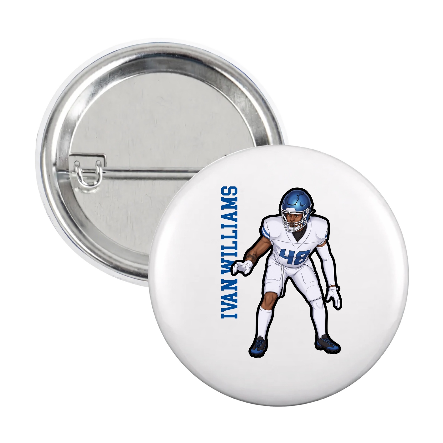 Game Day Button — Name Vertical in White