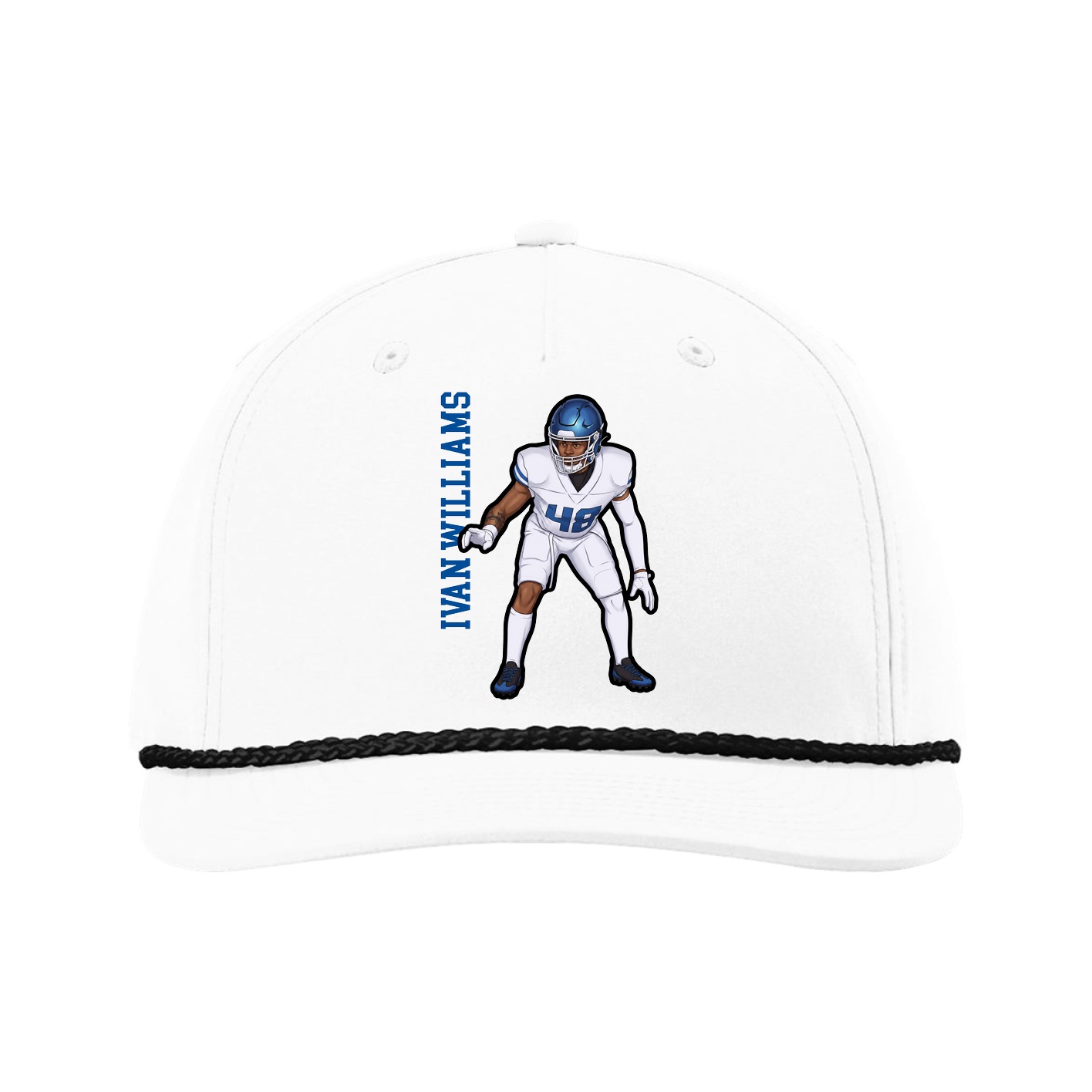 Five-Panel Classic Rope Cap — Name Vertical in White
