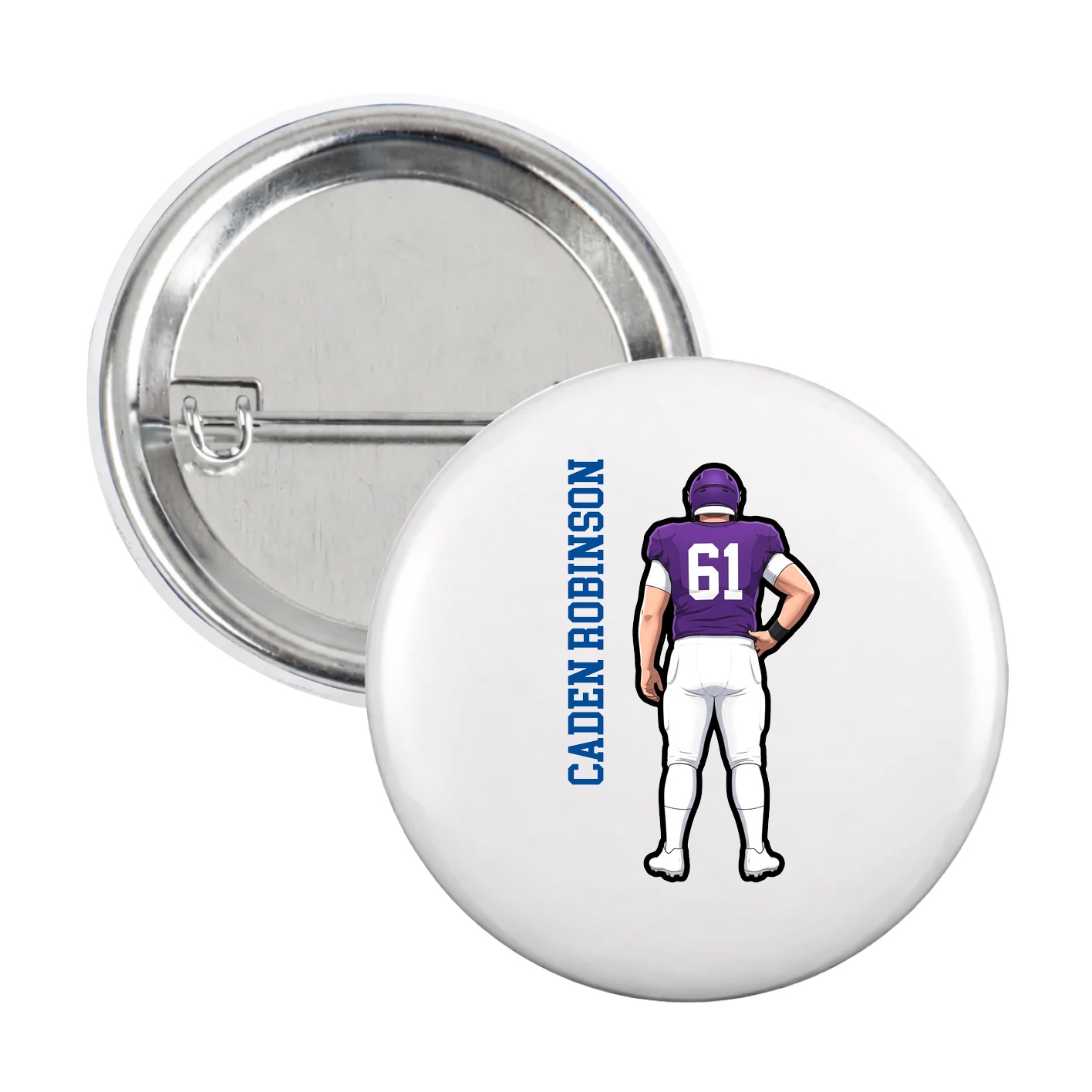 Game Day Button — Name Vertical in White