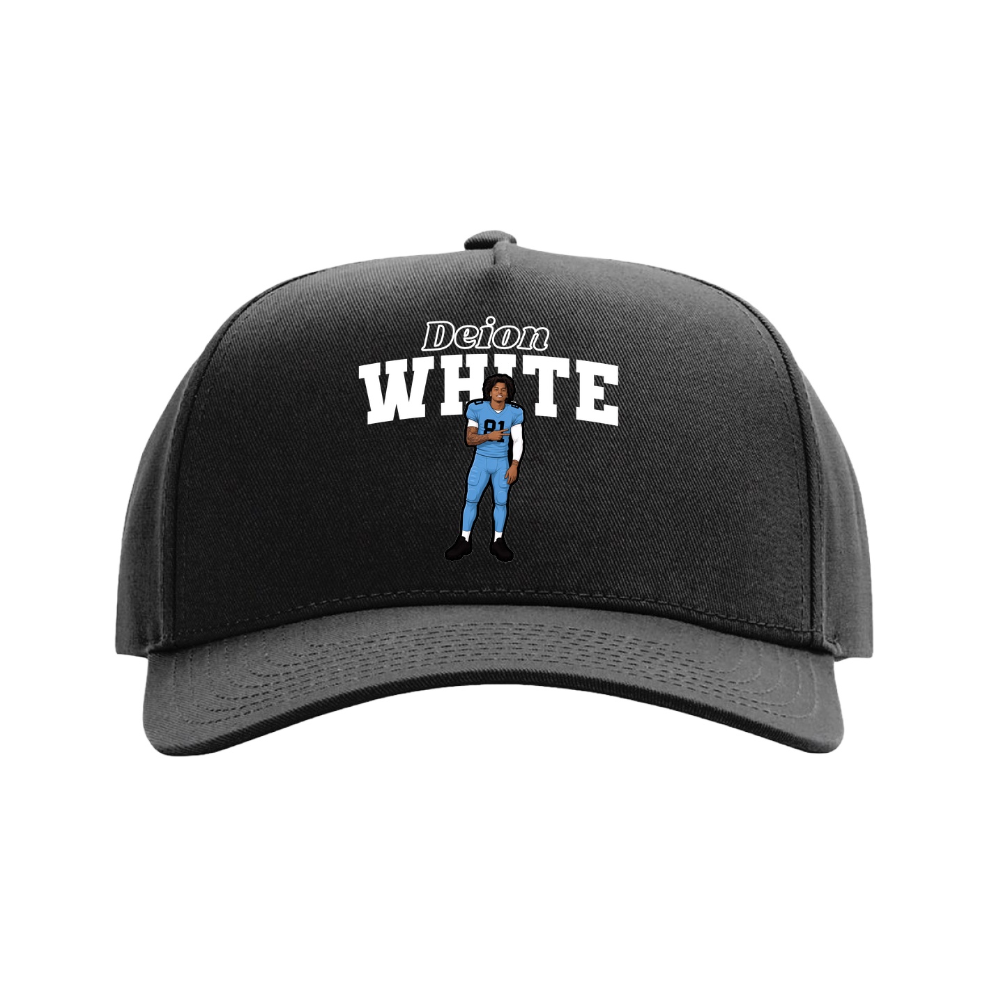 Full Fabric Five-Panel Champ Cap — Name Arch in Black