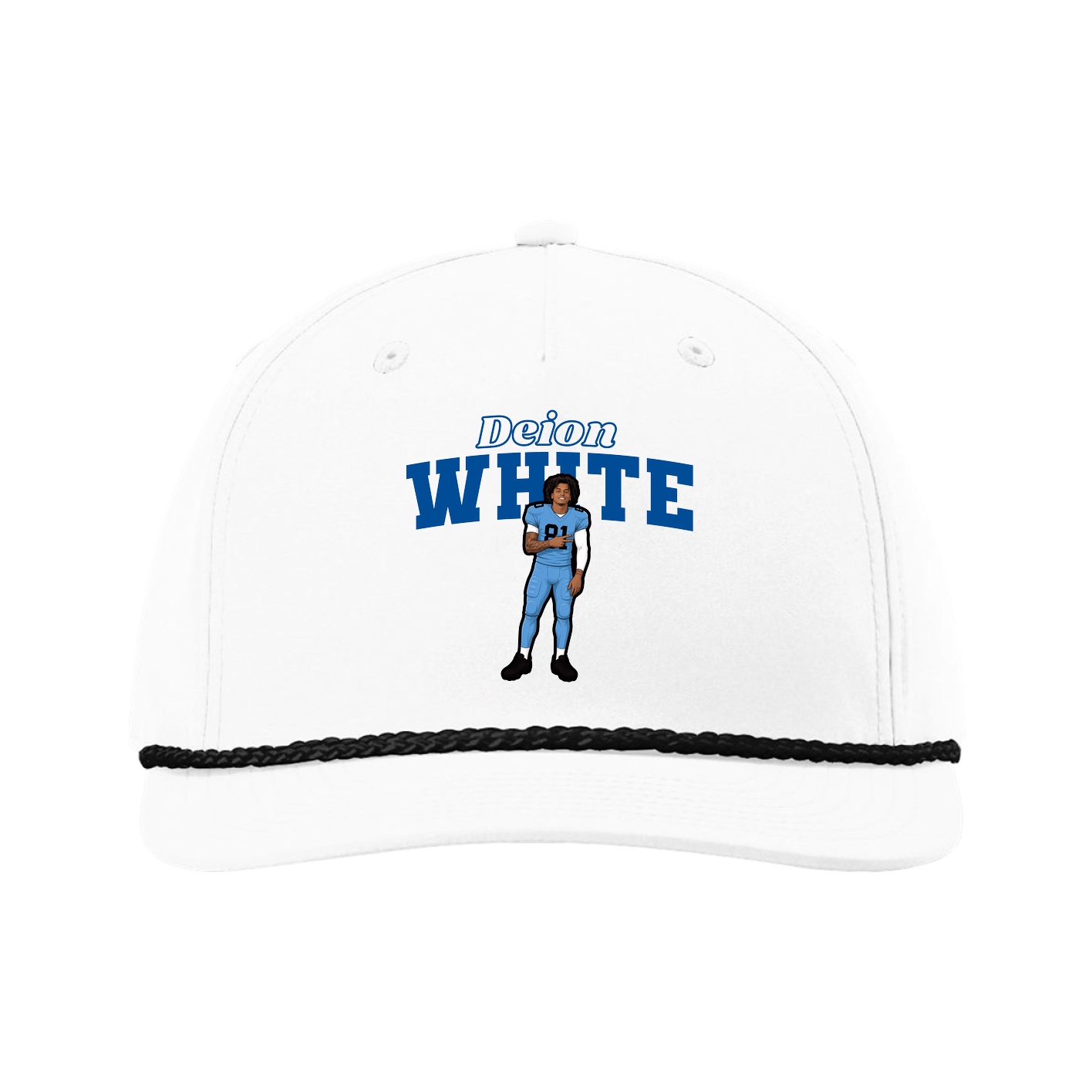 Five-Panel Classic Rope Cap — Name Arch in White