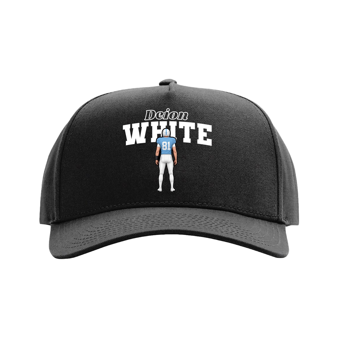 Full Fabric Five-Panel Champ Cap — Name Arch in Black