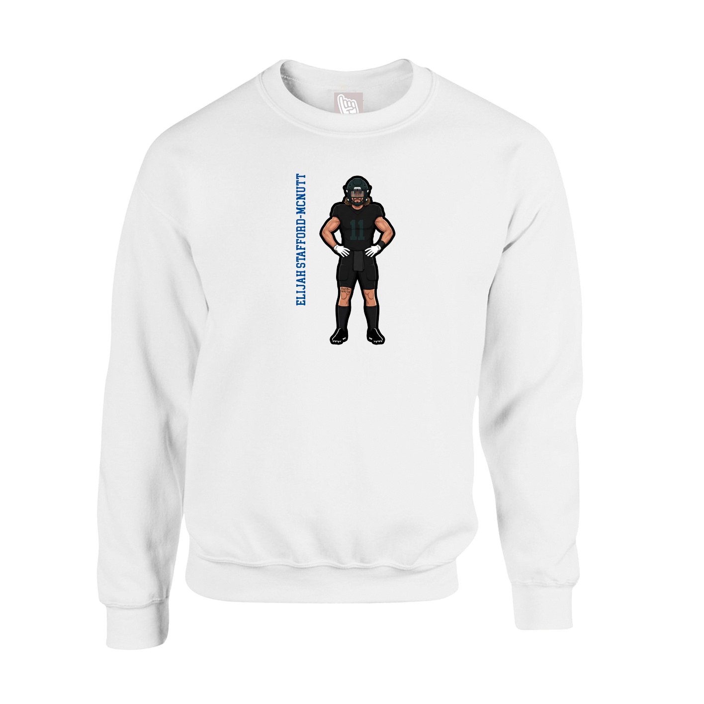 Fleece Crew — Name Vertical in White