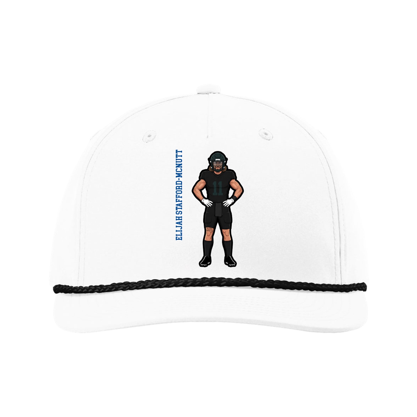 Five-Panel Classic Rope Cap — Name Vertical in White