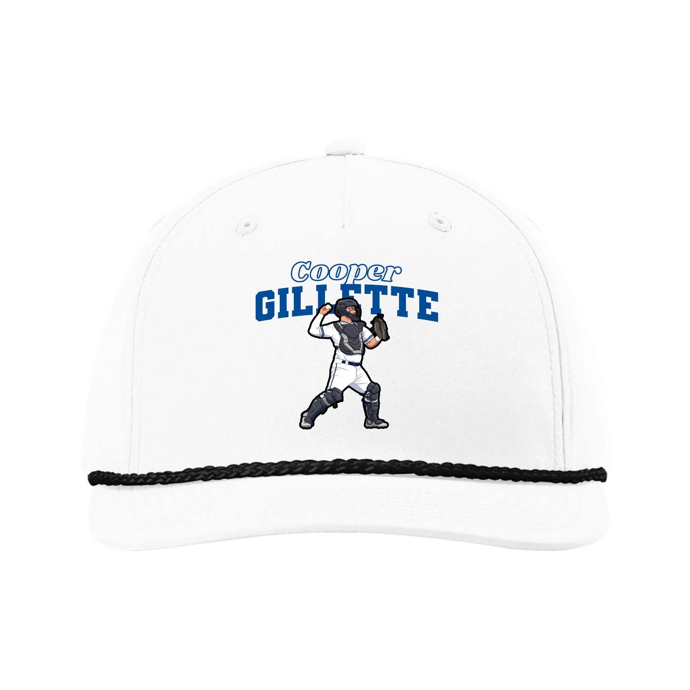 Five-Panel Classic Rope Cap — Name Arch in White