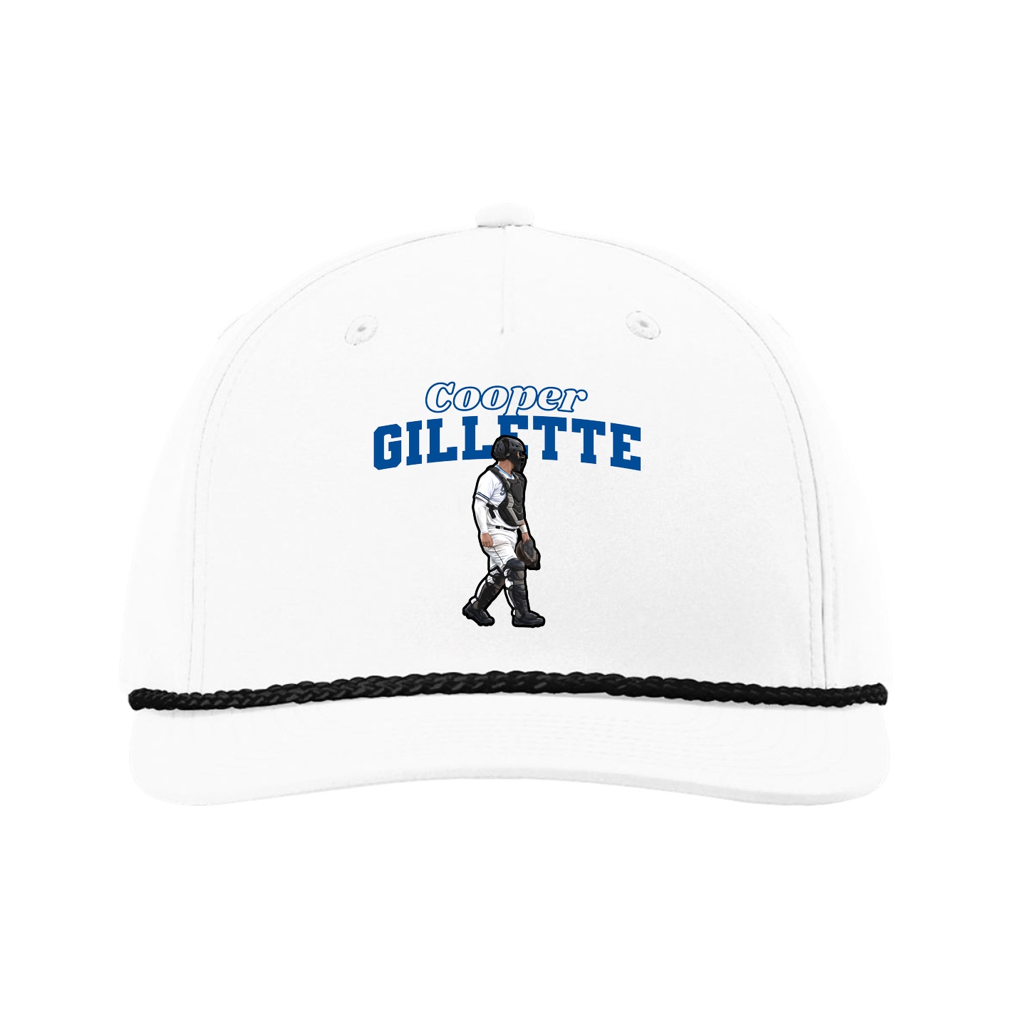 Five-Panel Classic Rope Cap — Name Arch in White