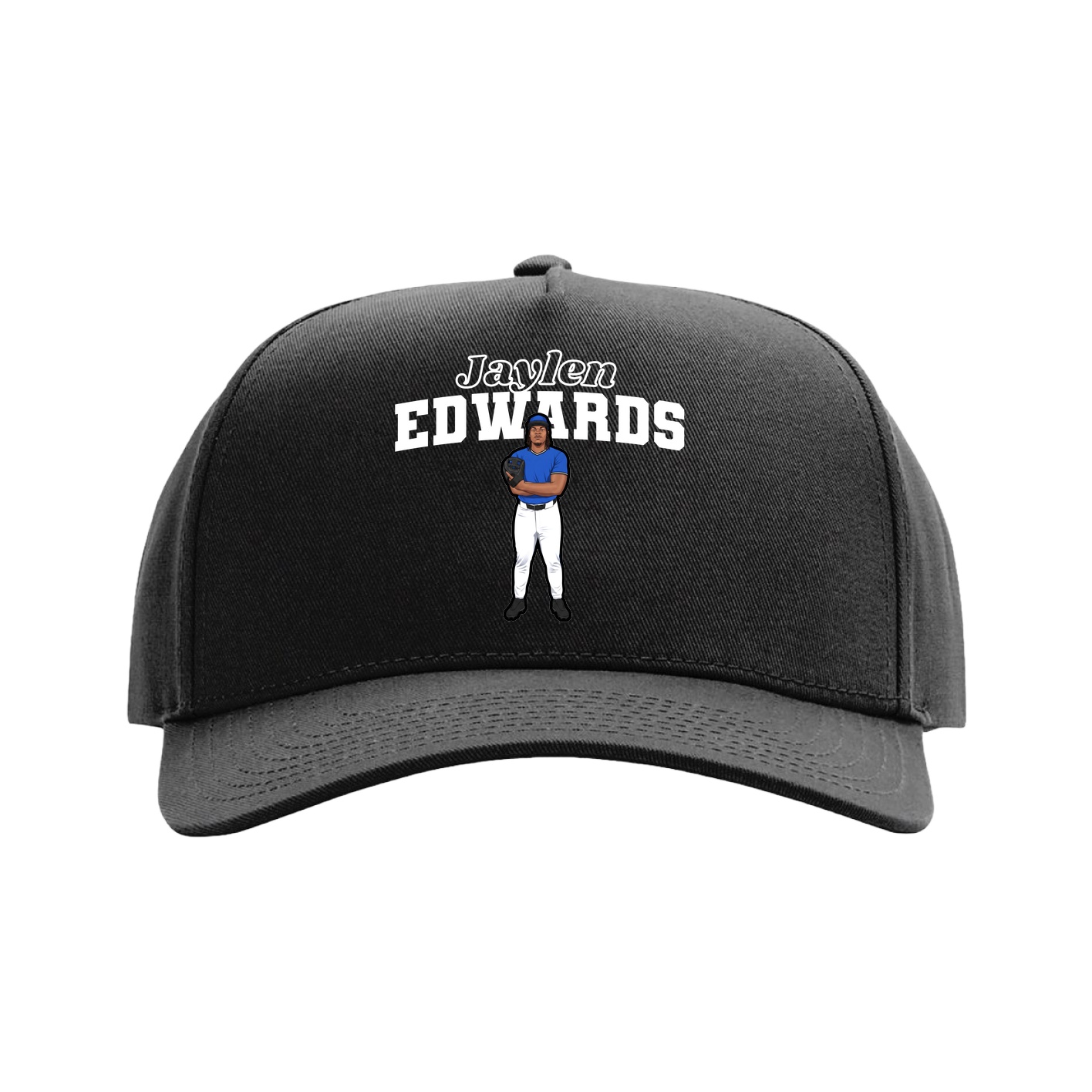 Full Fabric Five-Panel Champ Cap — Name Arch in Black