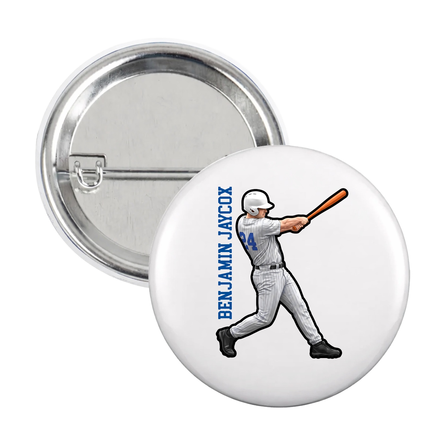 Game Day Button — Name Vertical in White