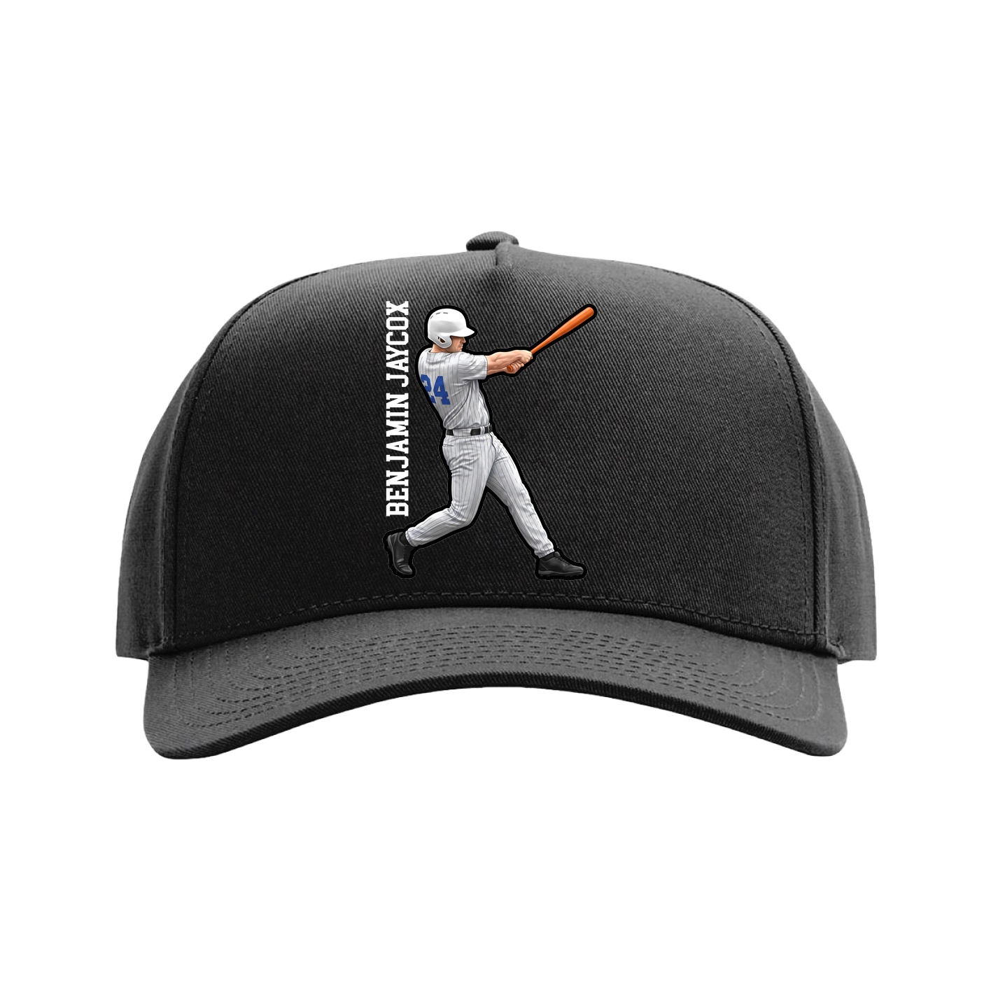 Full Fabric Five-Panel Champ Cap — Name Vertical in Black