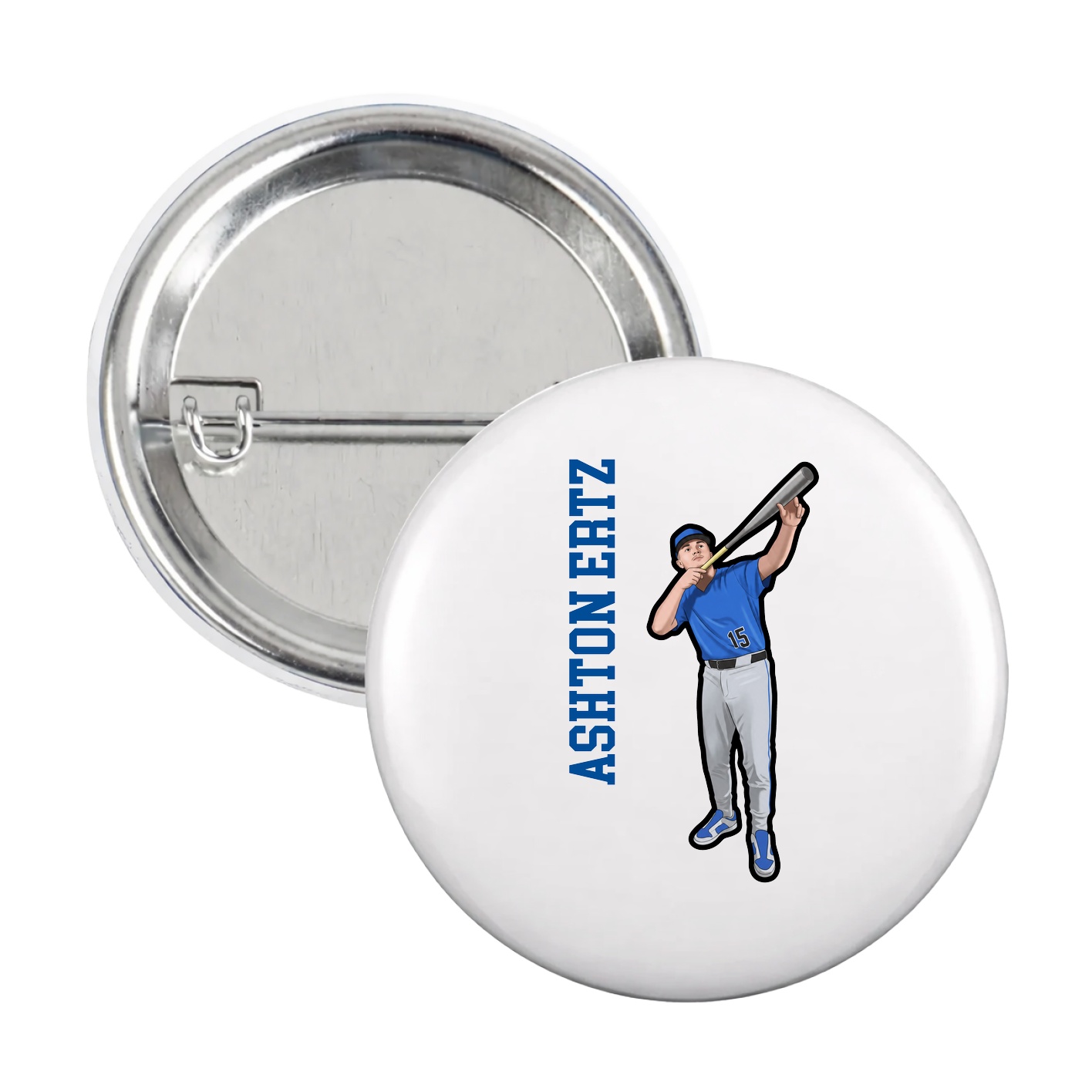 Game Day Button — Name Vertical in White
