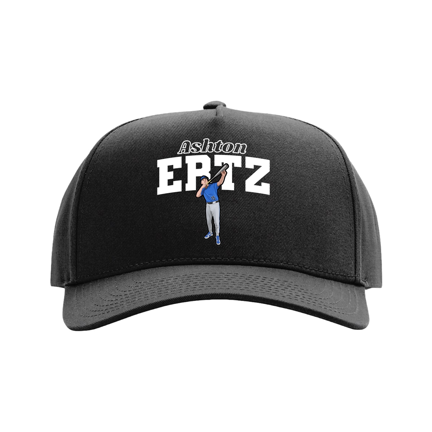 Full Fabric Five-Panel Champ Cap — Name Arch in Black