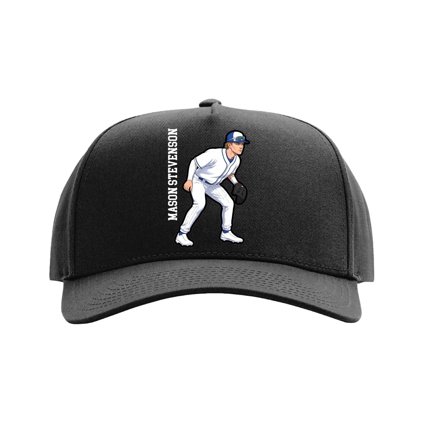 Full Fabric Five-Panel Champ Cap — Name Vertical in Black