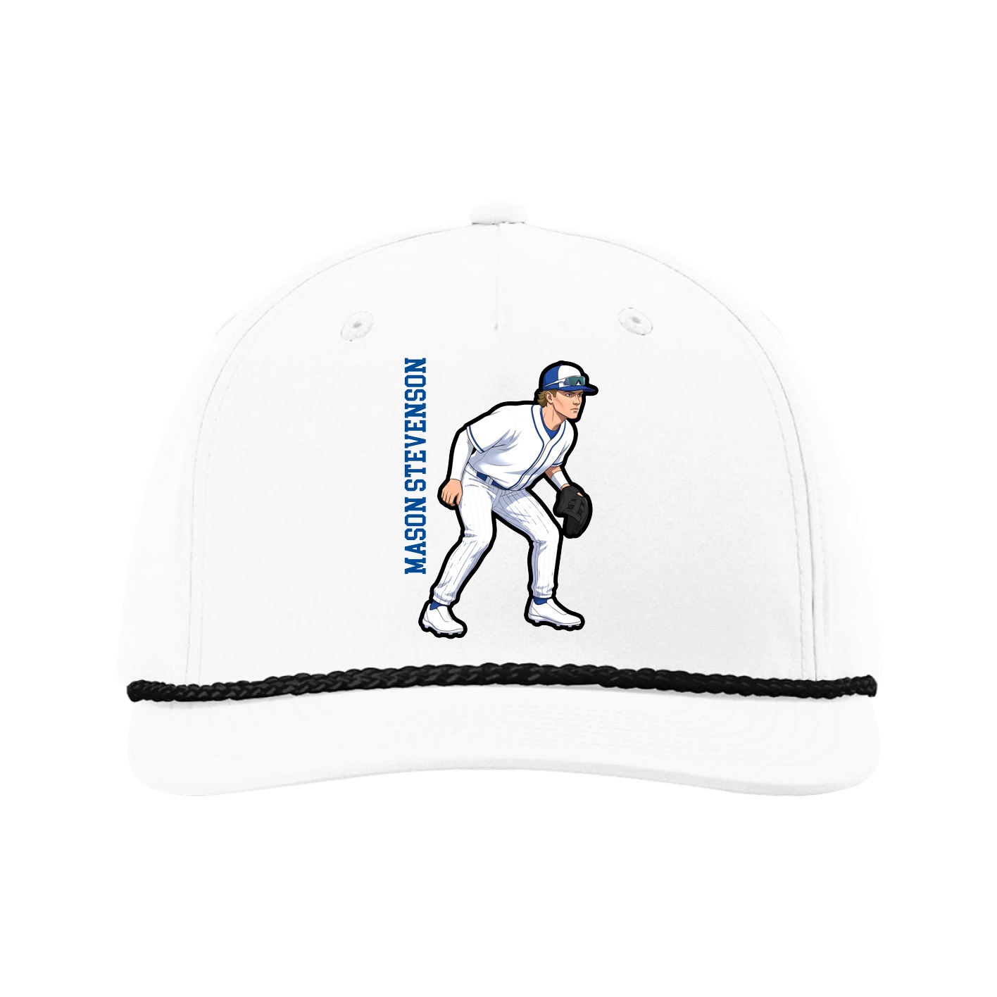 Five-Panel Classic Rope Cap — Name Vertical in White