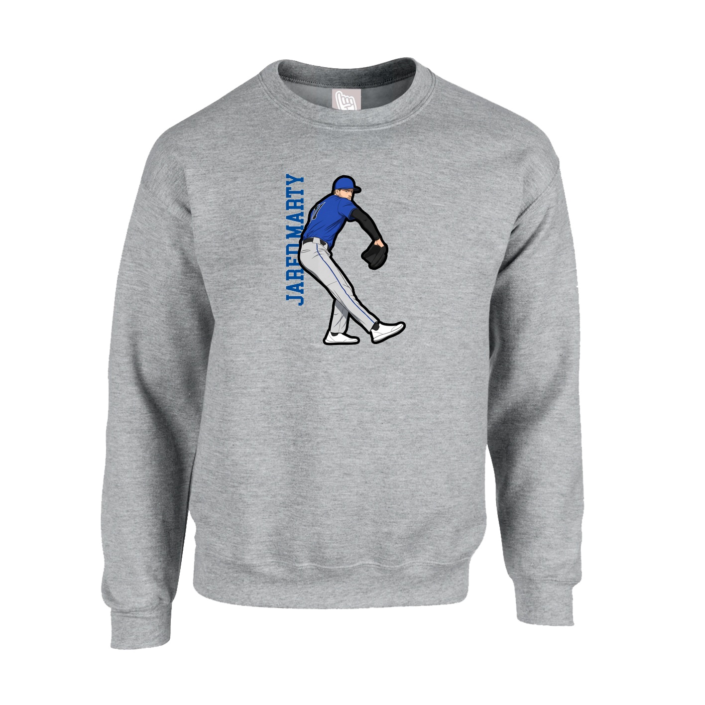 Fleece Crew — Name Vertical in Grey